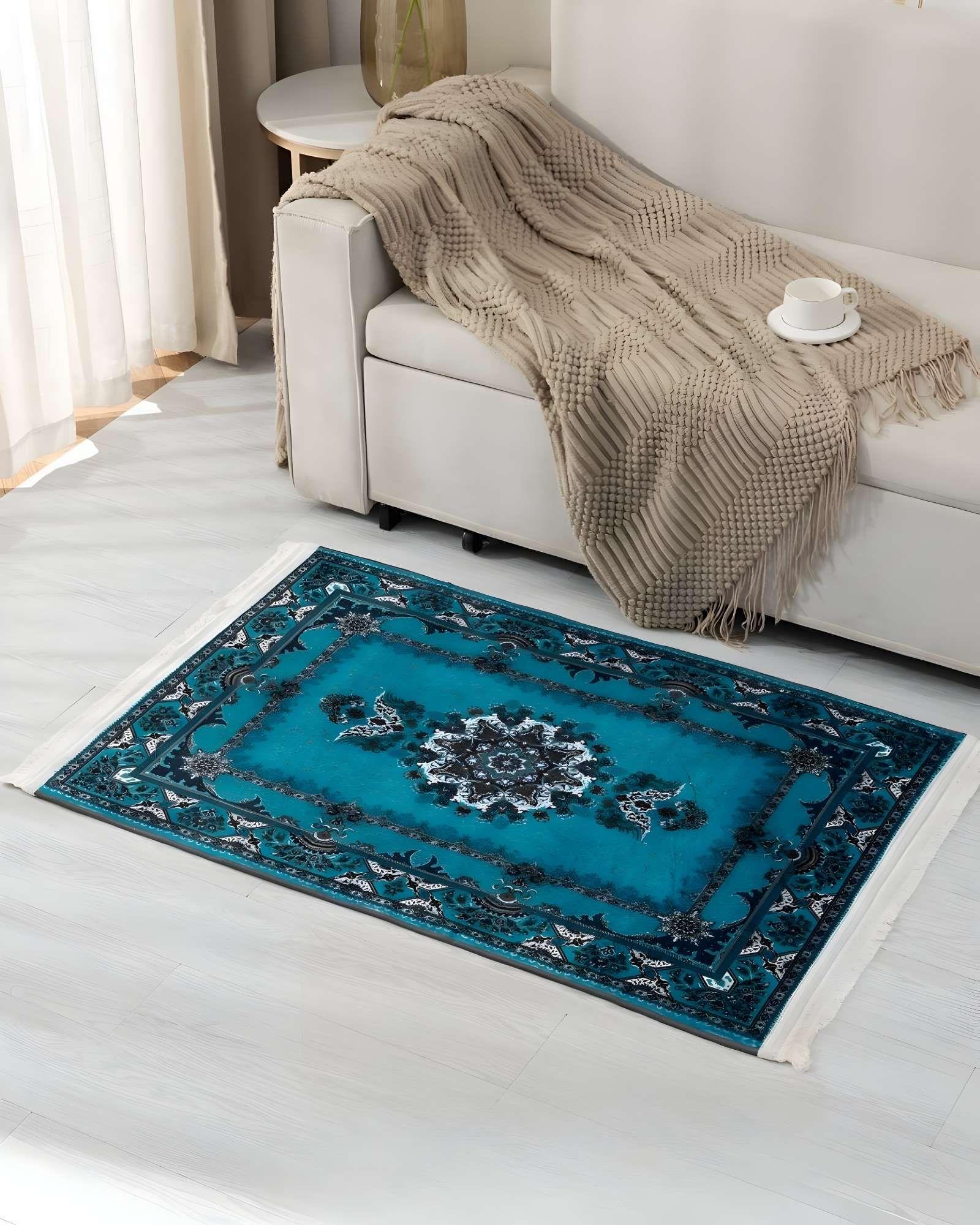 ALFOMBRA DECORATIVA CON FLEQUILLOS 80X120 TURQUESA-2
