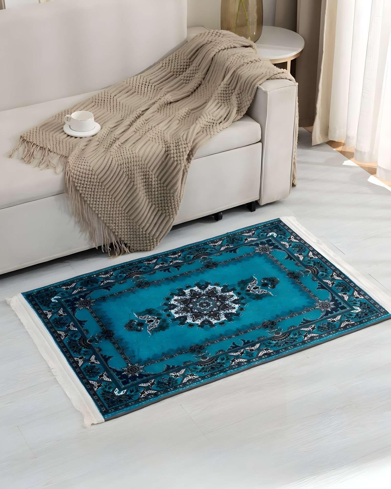 ALFOMBRA DECORATIVA CON FLEQUILLOS 80X120 TURQUESA-3
