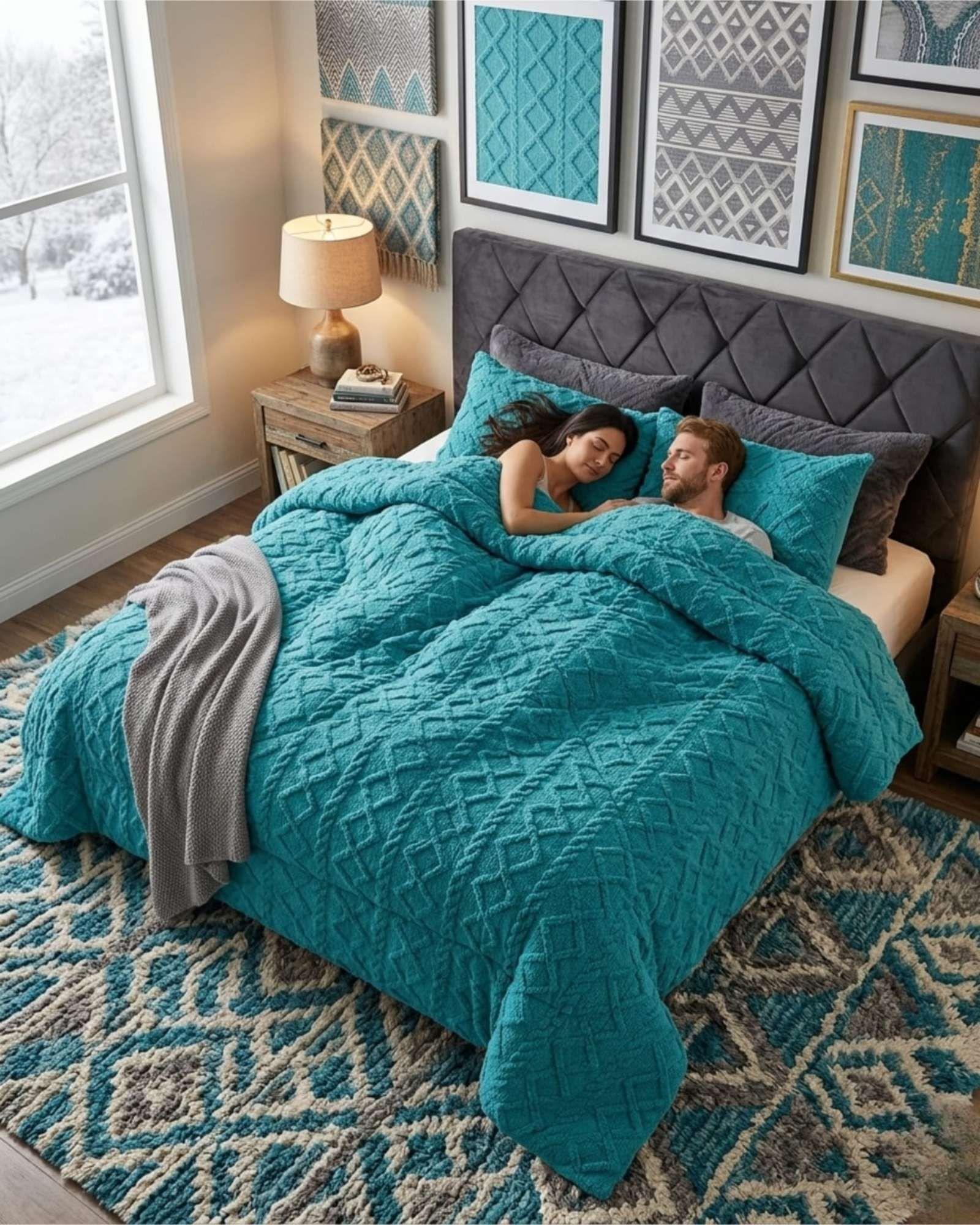 Plumón Térmico Trenzas de Terciopelo king color verde-4