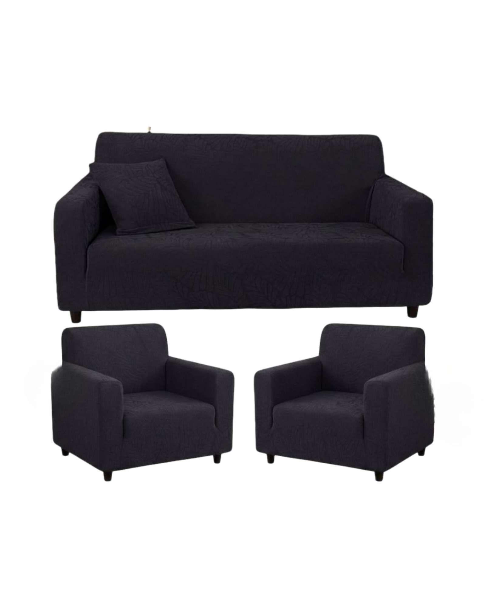 Juego de Fundas para Sillones 3+1+1 Diseño Hojas Elásticas y Lavables A7-4