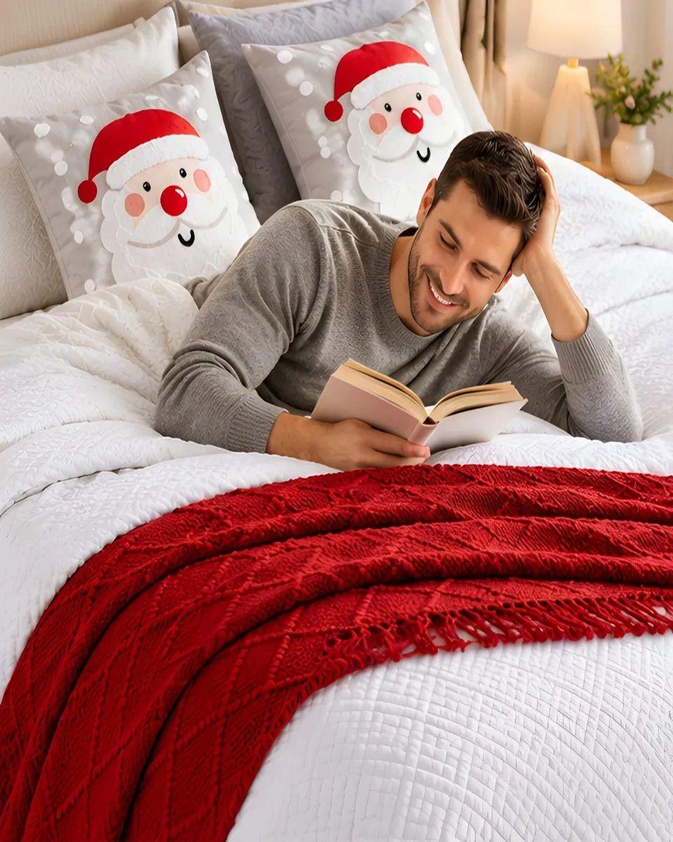 Set de Cama Navideño con Cubrecamas y 2 Fundas de Cojin 2 Plazas m27-4