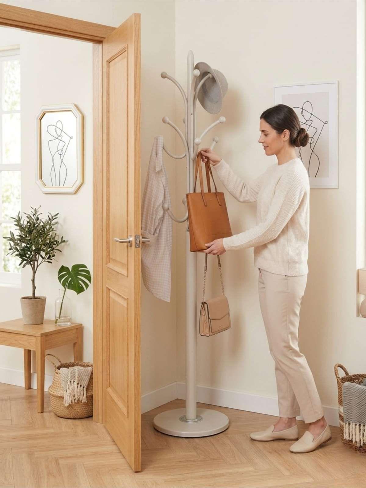 Perchero Pedestal De Ceramica Alta resistencia y  firmeza 178cm Elegante BLANCO-3