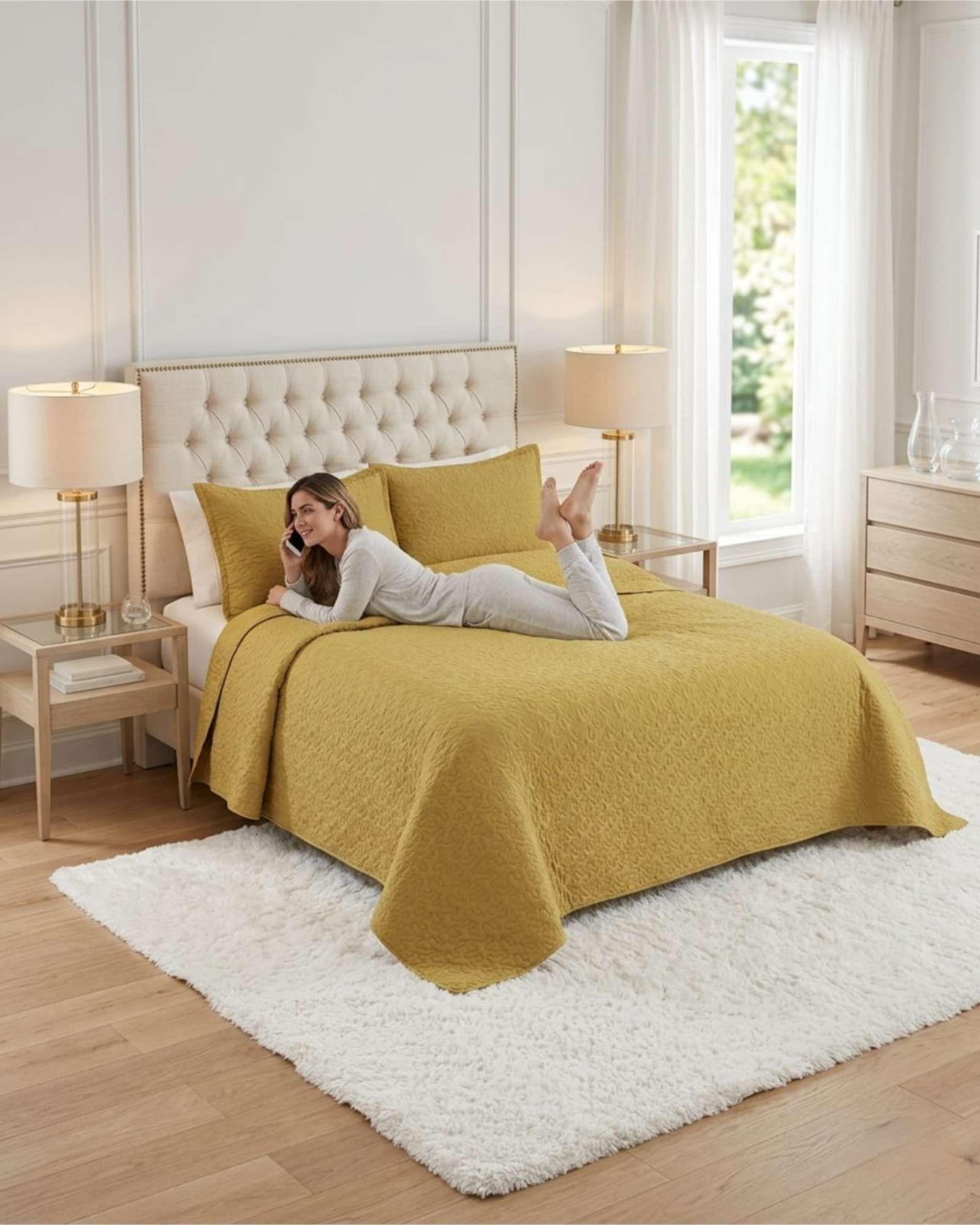 Cubrecama Quilt Verano 2 Plazas Delgado Texturizado Set Con Fundas a7-2
