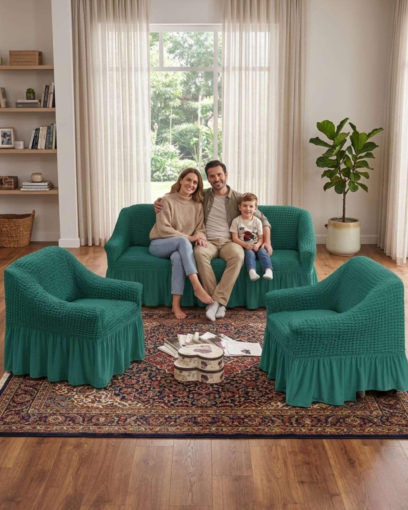 Juego de Fundas Cubre Sillon Turcas 3-1-1 con Textura de Burbuja m9-2