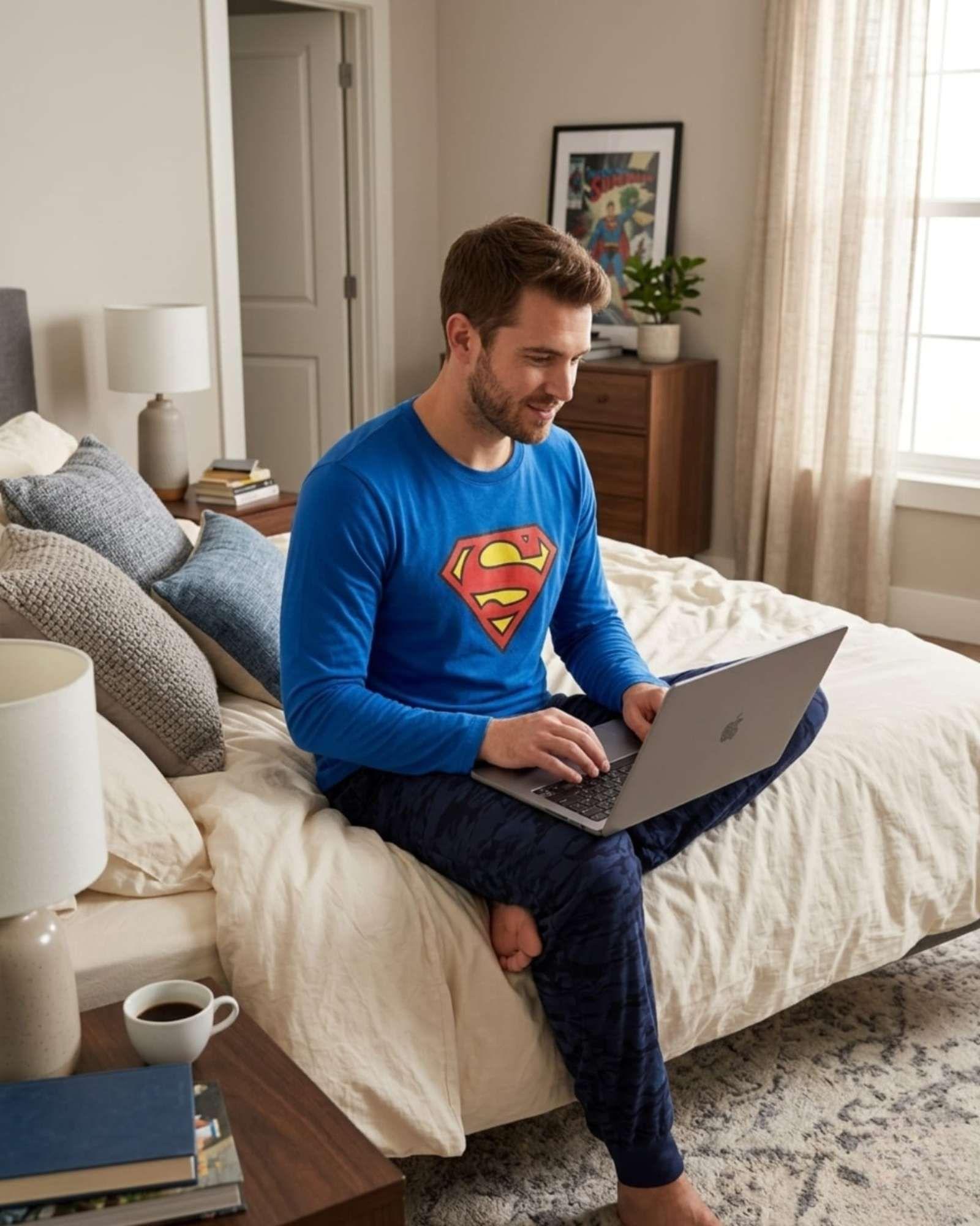 Pijama Hombre Superman Micropolar Térmico Invierno Talla M A3-4