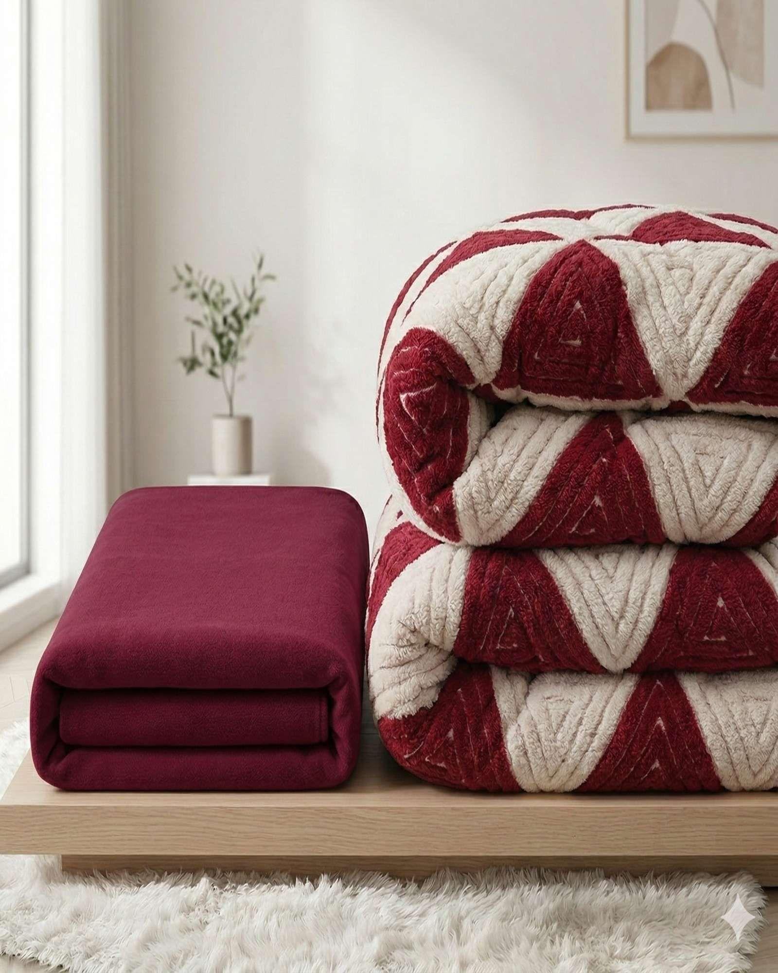 Set Cubrecama mas Sabana de Polar  Plaza y media modelo Jacquard Cutting Premium C-4-3