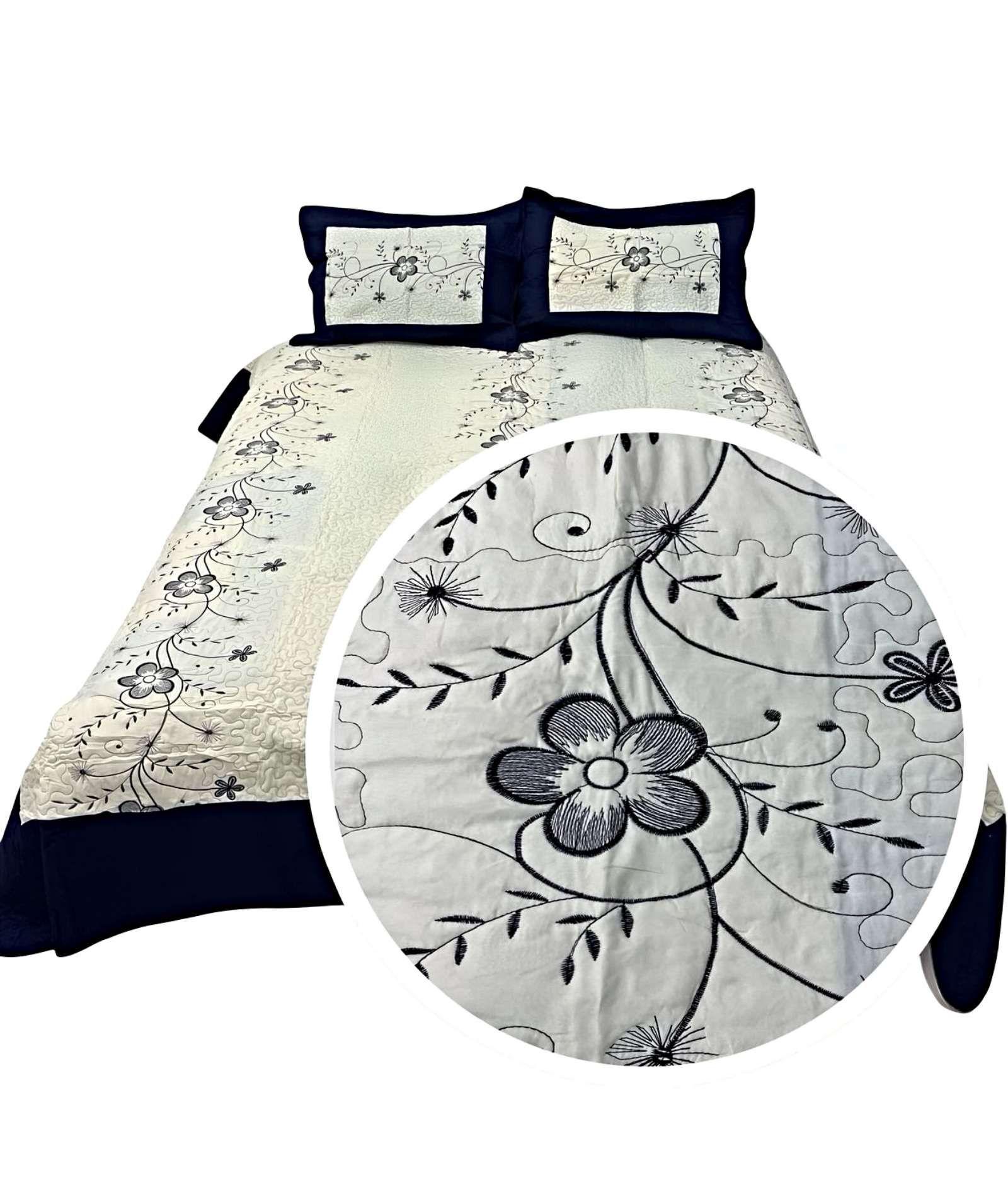 CUBRECAMA COLCHA QUILT DE VERANO PLAZA Y MEDIA BORDADO A1-1