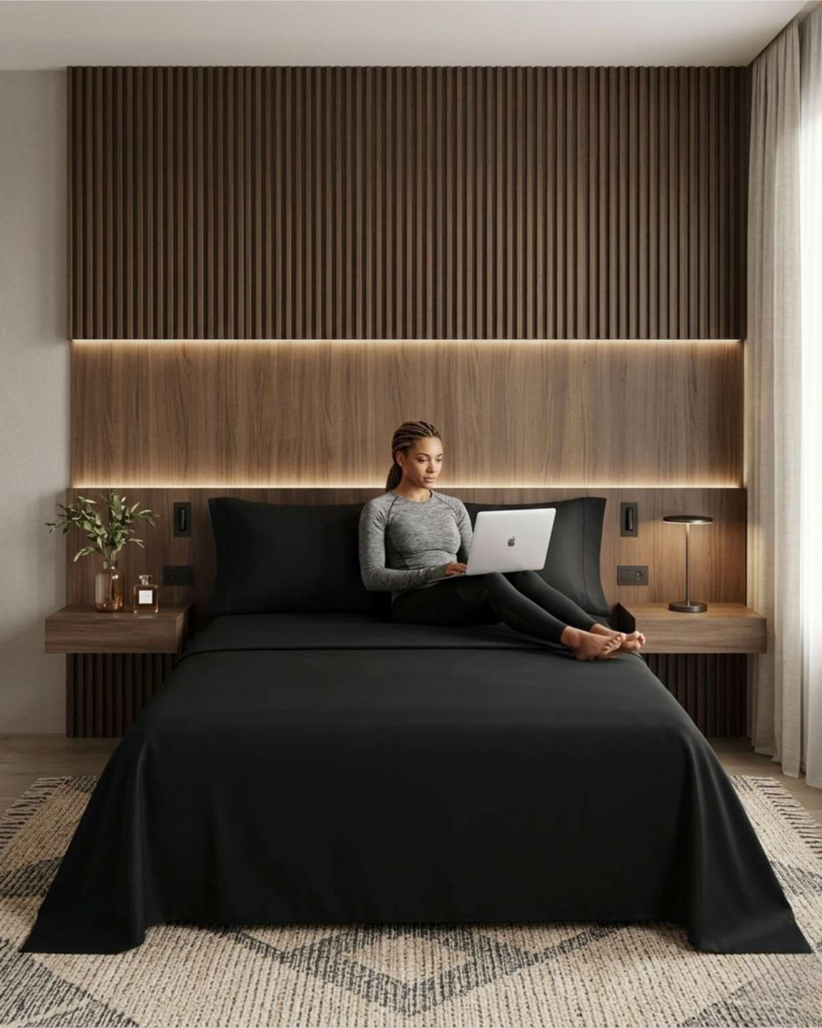 Juego de Sábanas king Resistencia y Elegancia para tu Descanso Diario color negro-4