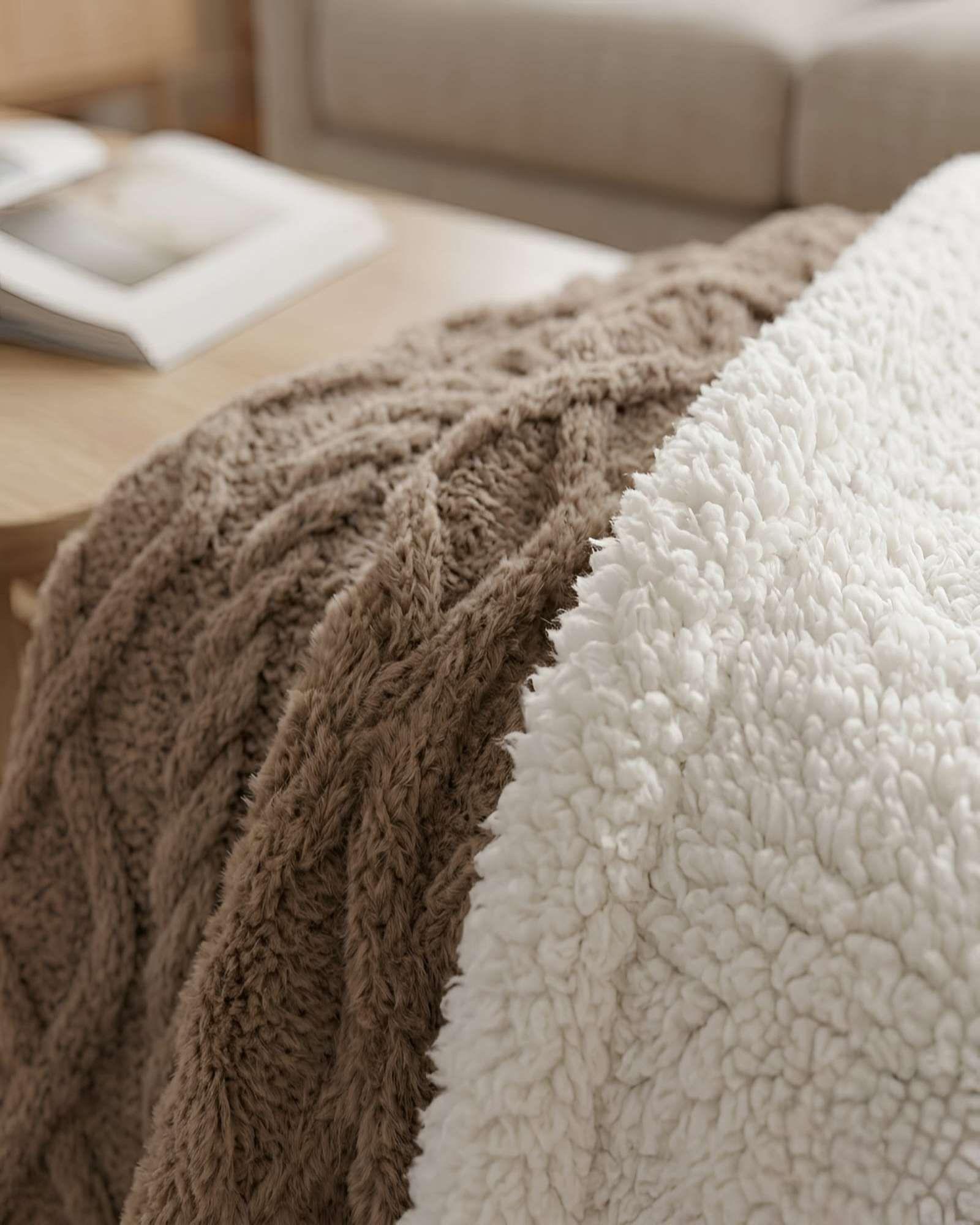 Frazada Sherpa Premium Con Diseño De Diamantes Plaza Y Media m3-4