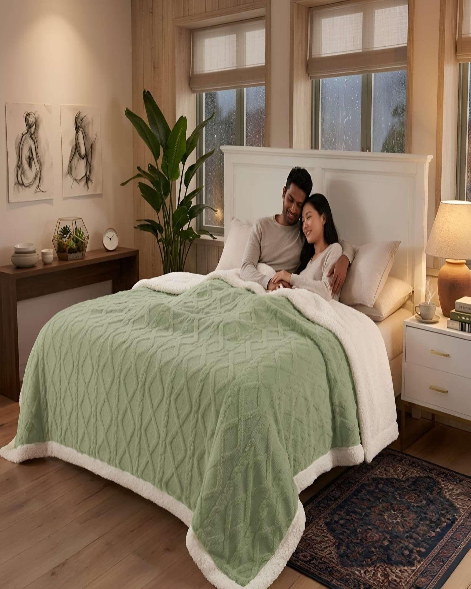 Frazada Sherpa Premium Con Diseño De Diamantes Plaza Y Media m6-1