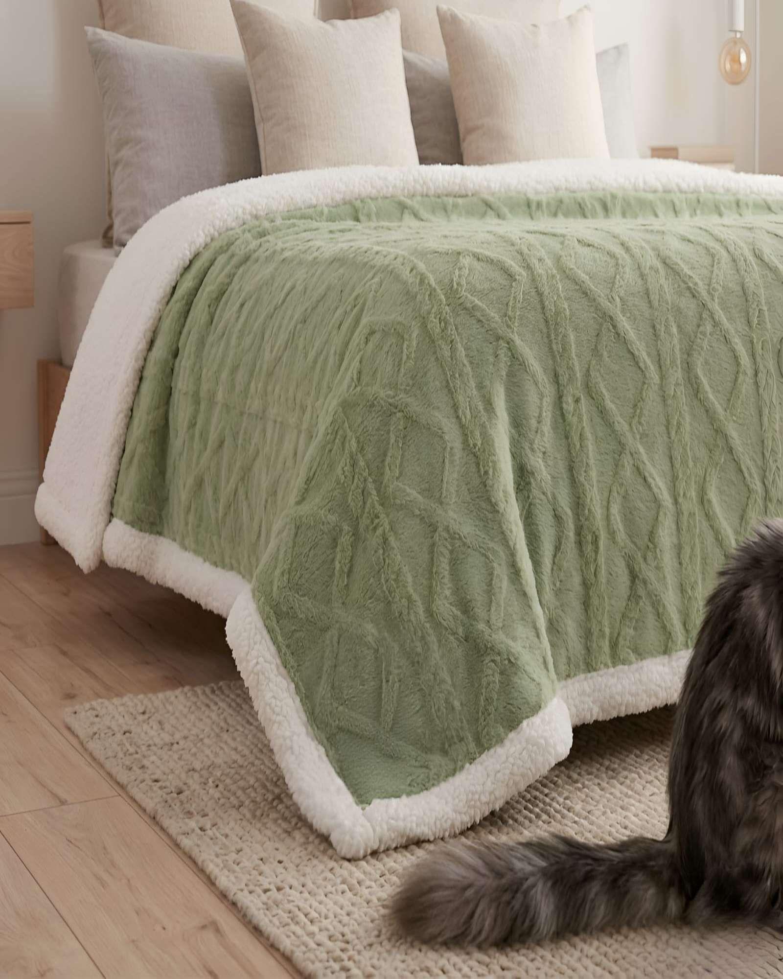 Frazada Sherpa Premium Con Diseño De Diamantes Plaza Y Media m6-3