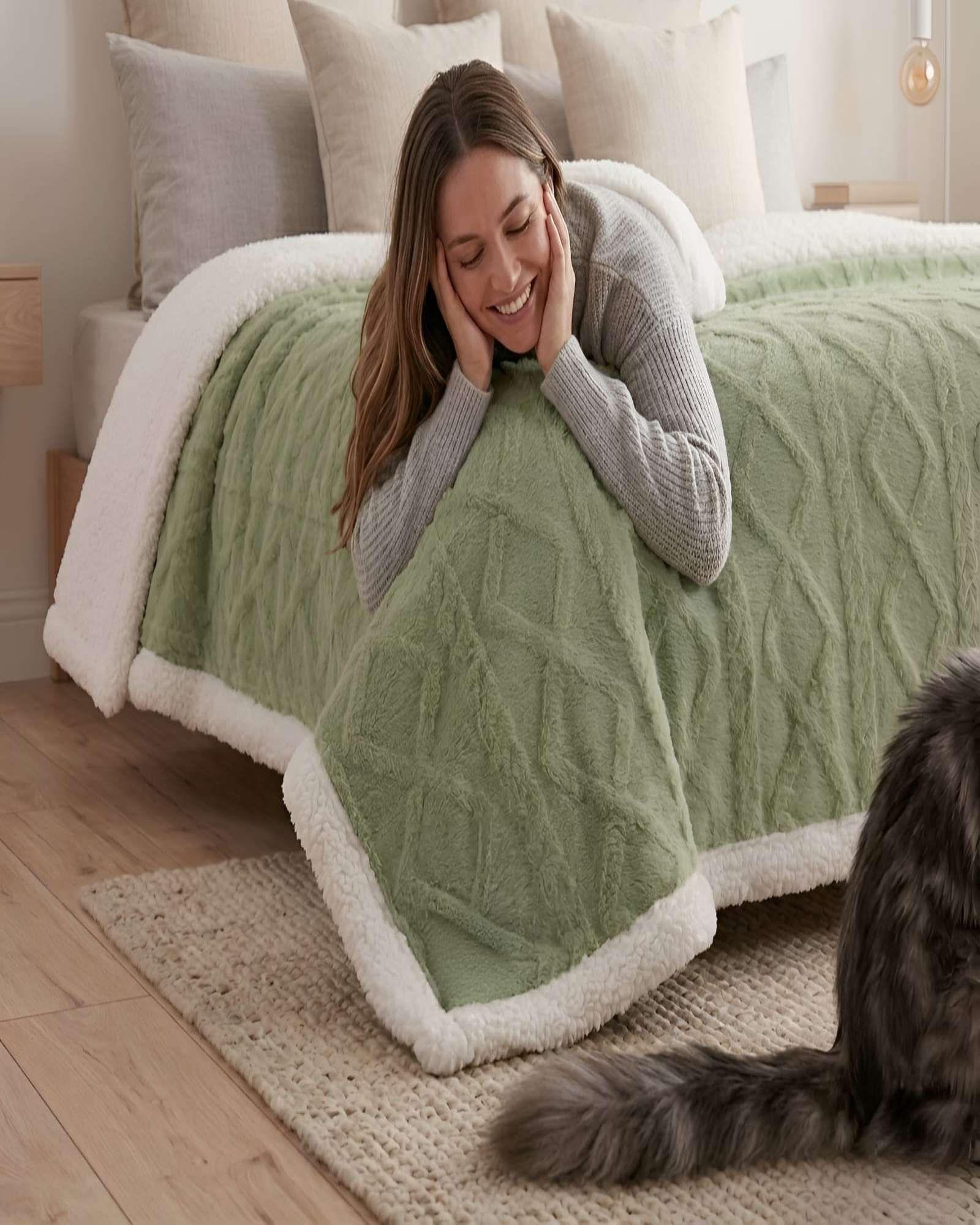 Frazada Sherpa Premium Con Diseño De Diamantes Plaza Y Media m6-4