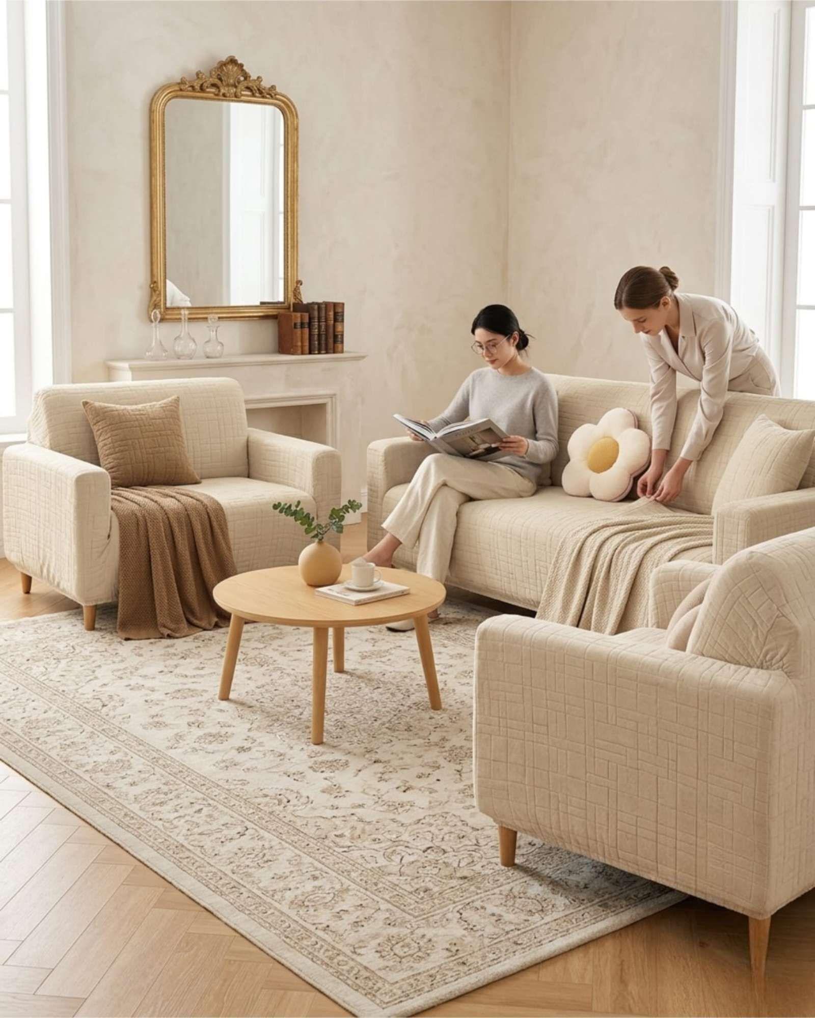 Set Cubre Sillón 3+1+1 Protector de Tela Reforzada - Lavable y Resistente-3