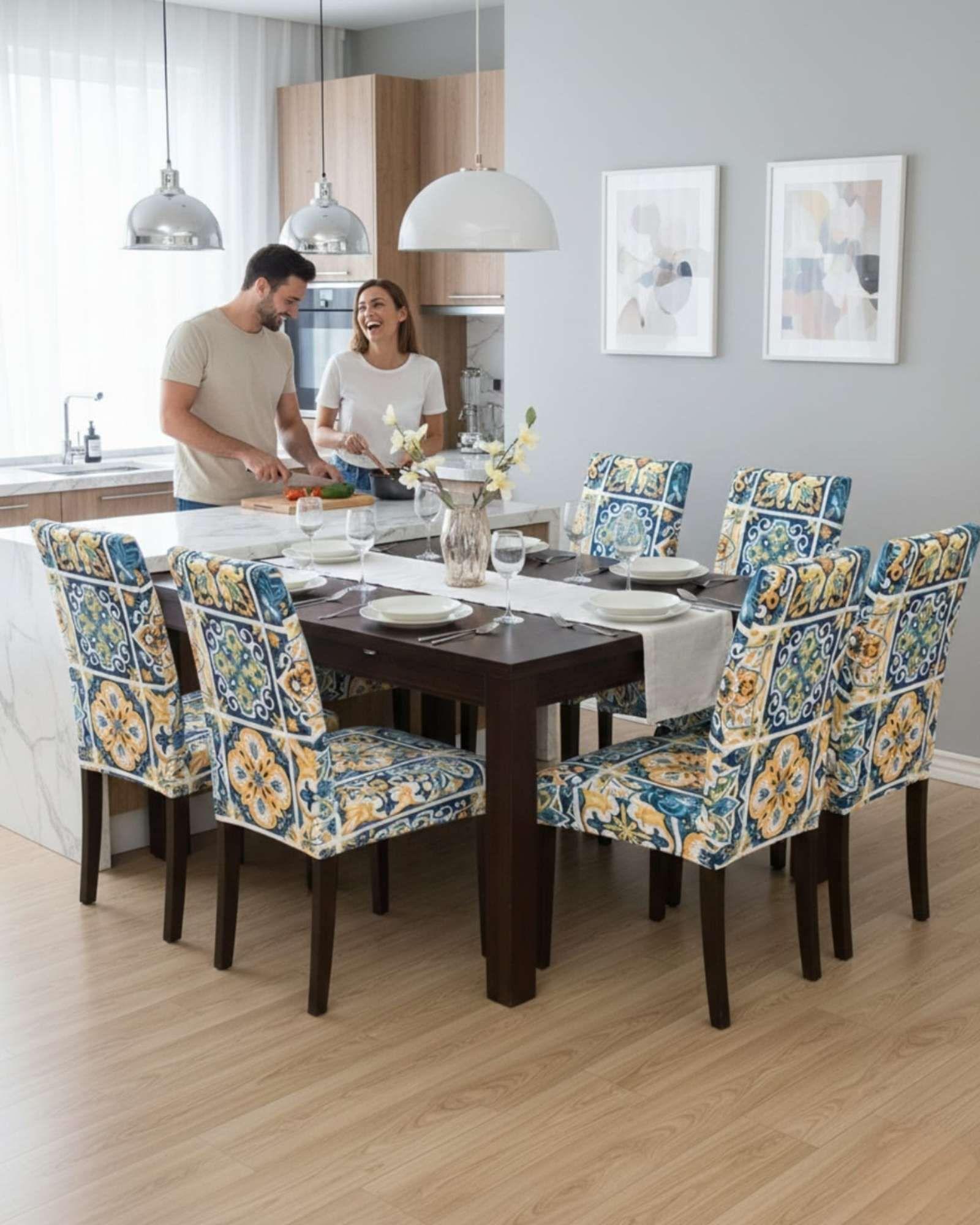 JUEGOS DE 6 FUNDAS PARA SILLAS  CON DISEÑO ELASTICO M28-3