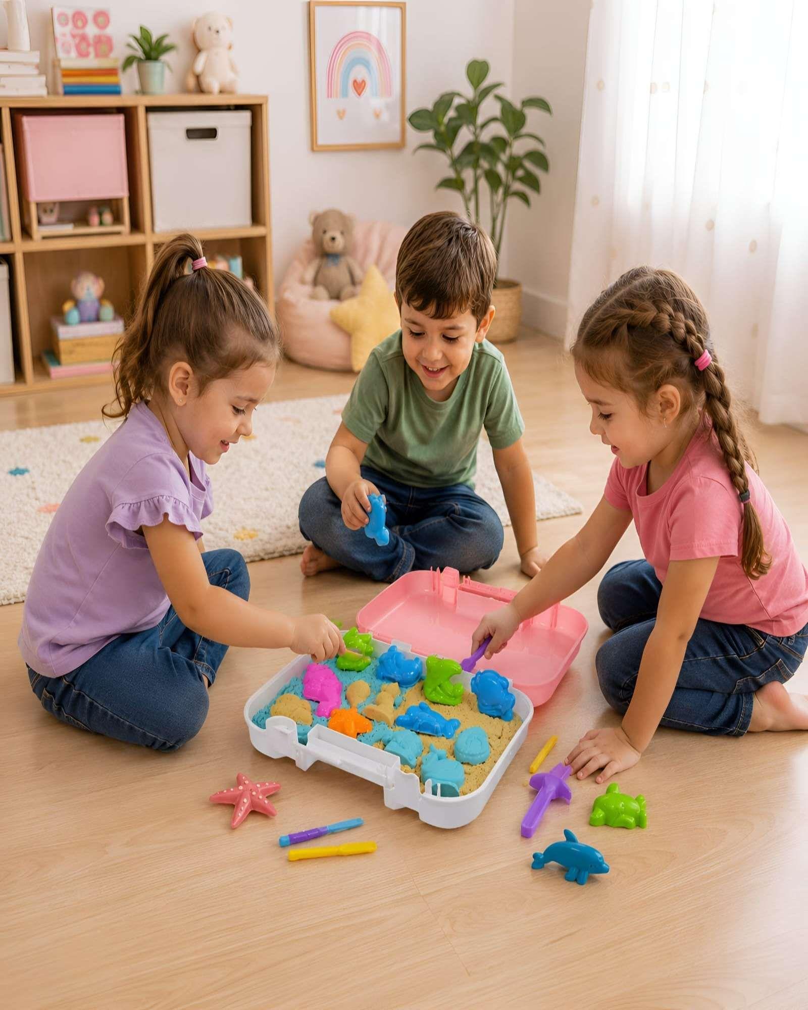 Set De Arena Magica Sensorial Con Moldes Marinos Y Maletin-3