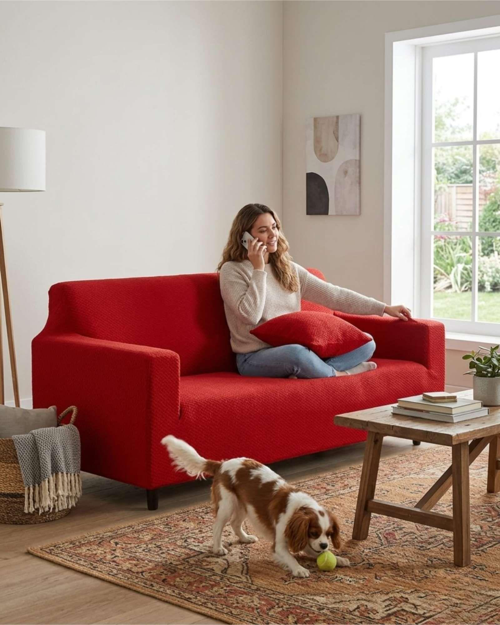 Cubre Sofá 3 Cuerpos Tipo T Texturizado Tela Spandex Ajustable 07-4