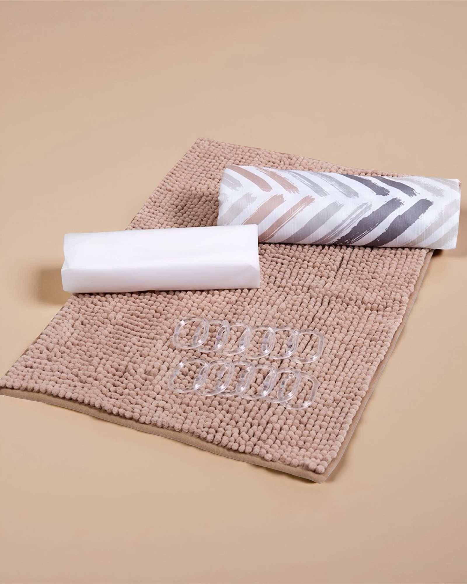 Juego Set de Baño en Caja 4 Piezas Cortina con Alfombra Mashini  A04-3