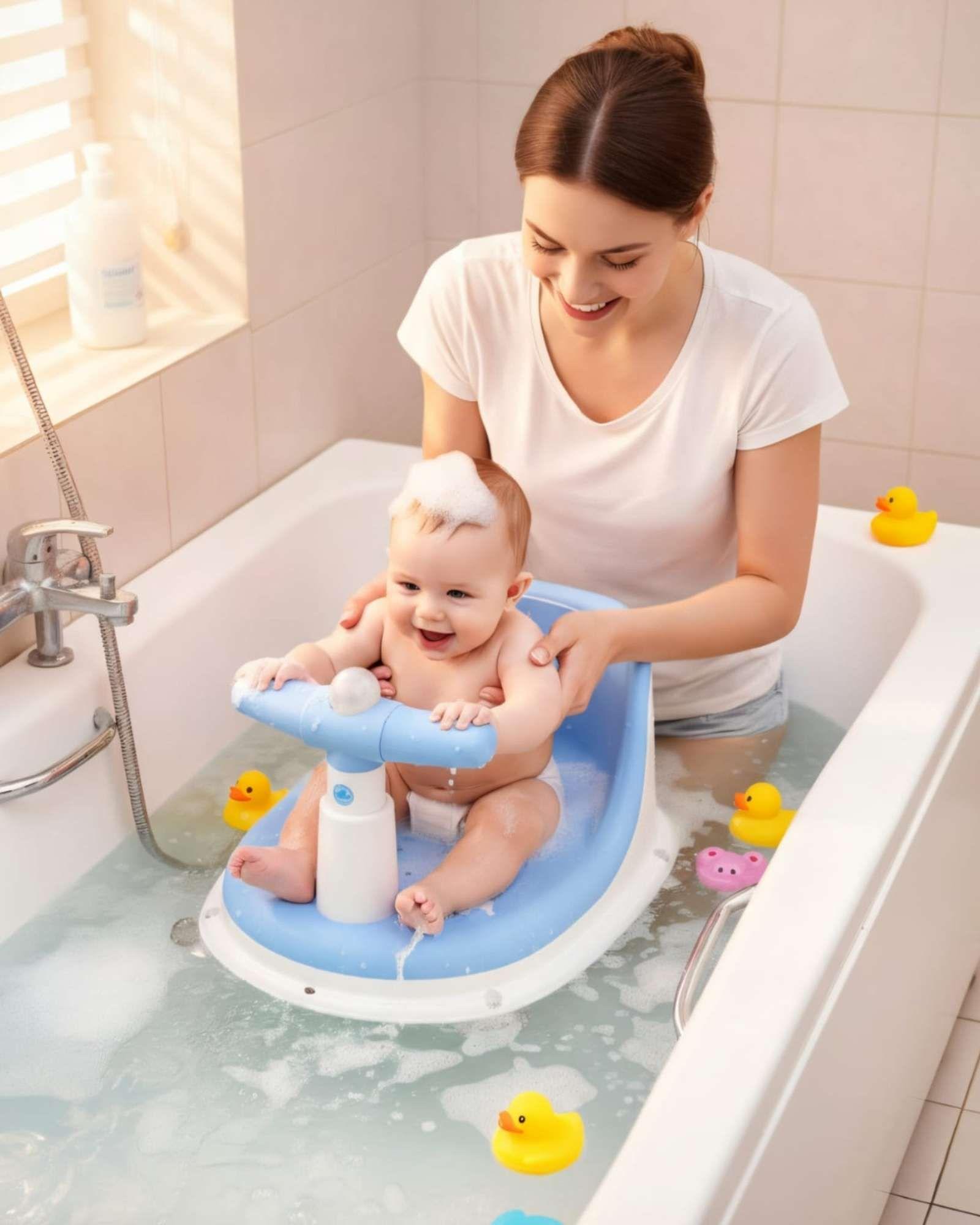 Silla De Baño Para Bebe Con Sonidos Y Manubrio Didáctico color azul-0