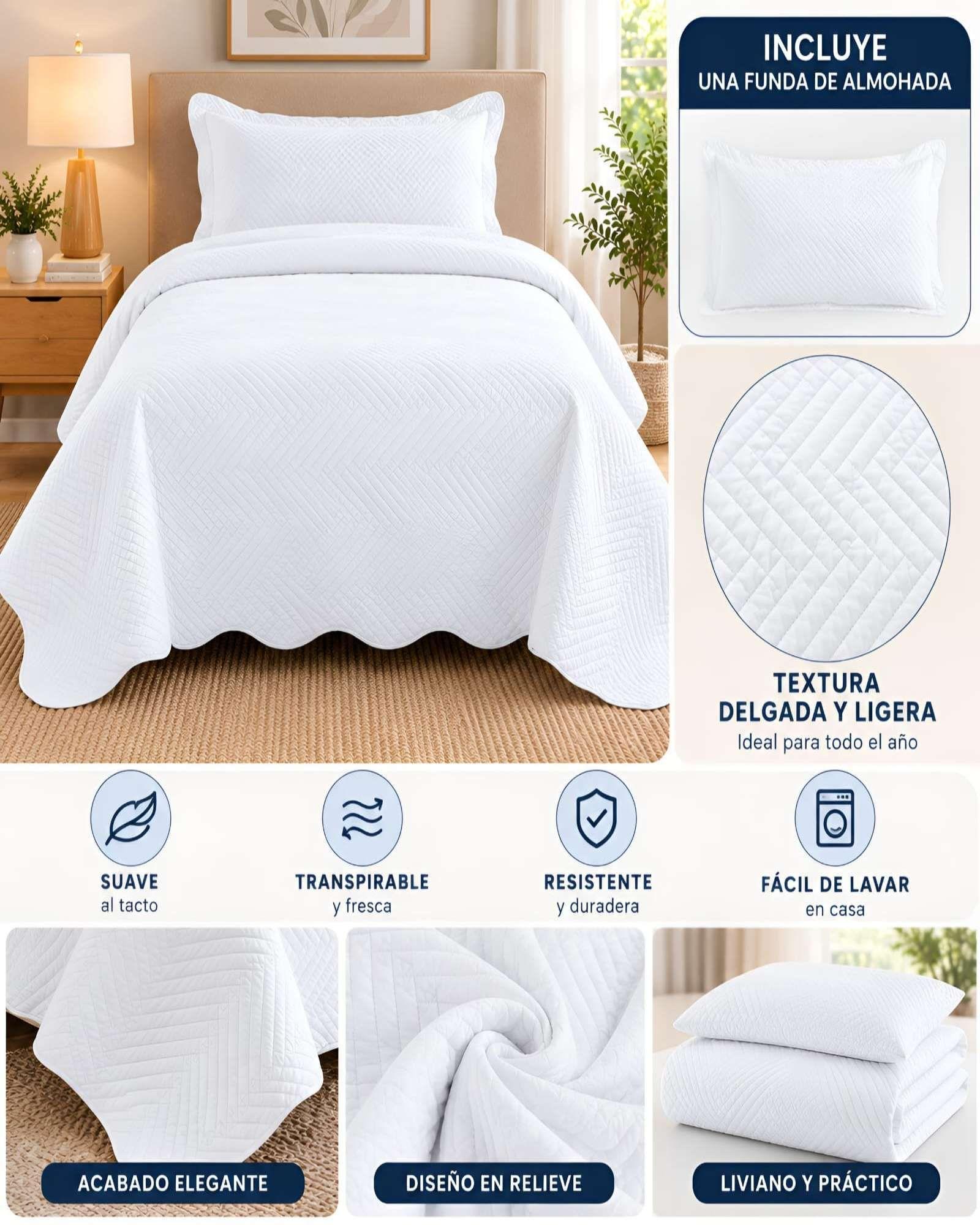 Set Quilt Verano 1.5 Plazas + Almohada + Funda De Almohada 12-5