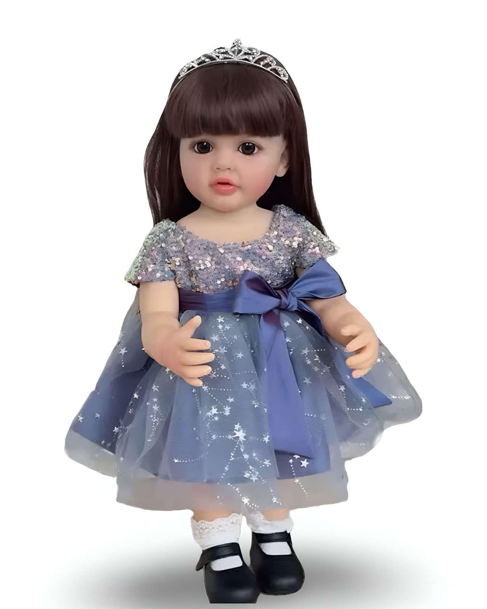 MUÑECA BEBÉ REALISTA DE 55 CM 100% SILICON CON VESTIDO W7-2