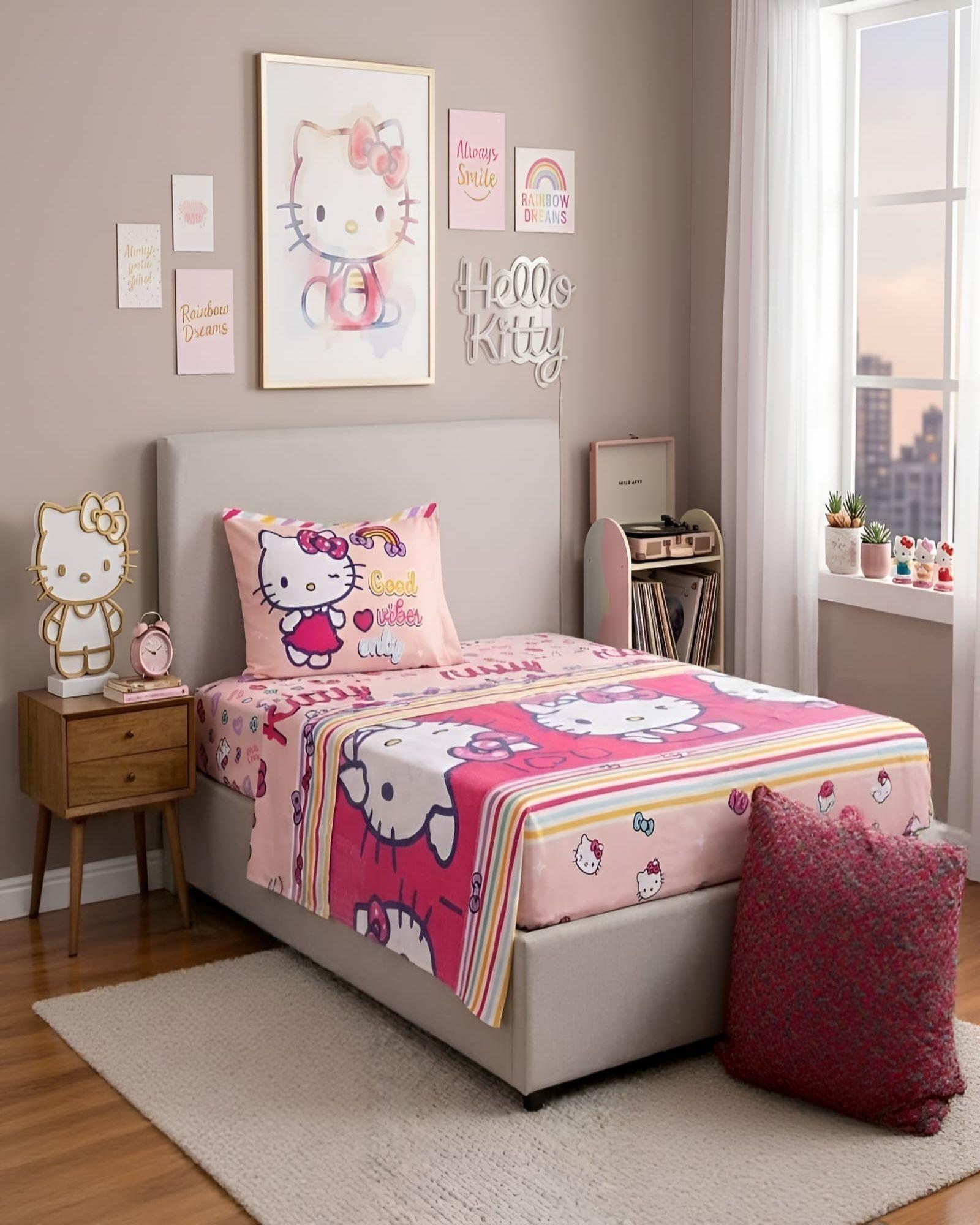 Juego Sábanass infantil Hello Kitty plaza y media Mashini-4