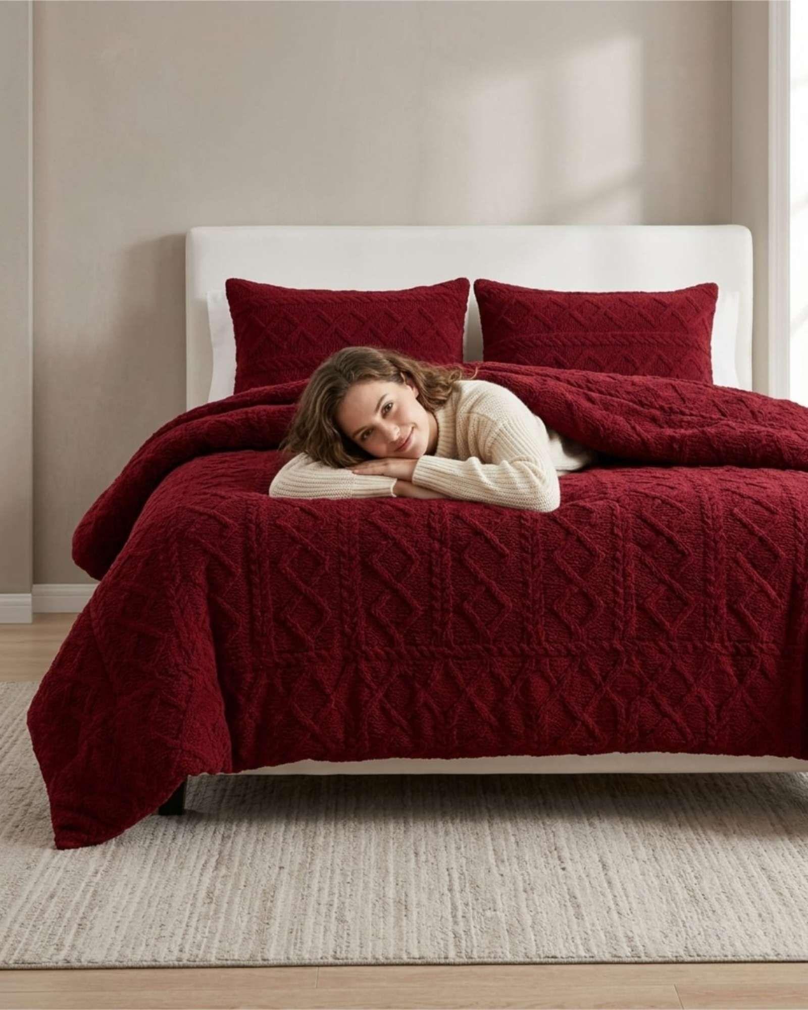 Plumón Térmico Trenzas de Terciopelo 2 plazas burdeo-4