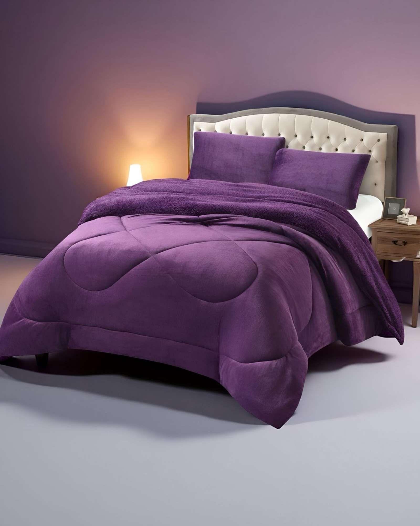 Cubrecama plush con chiporro Acolchado liso 2 plazas blanco-3