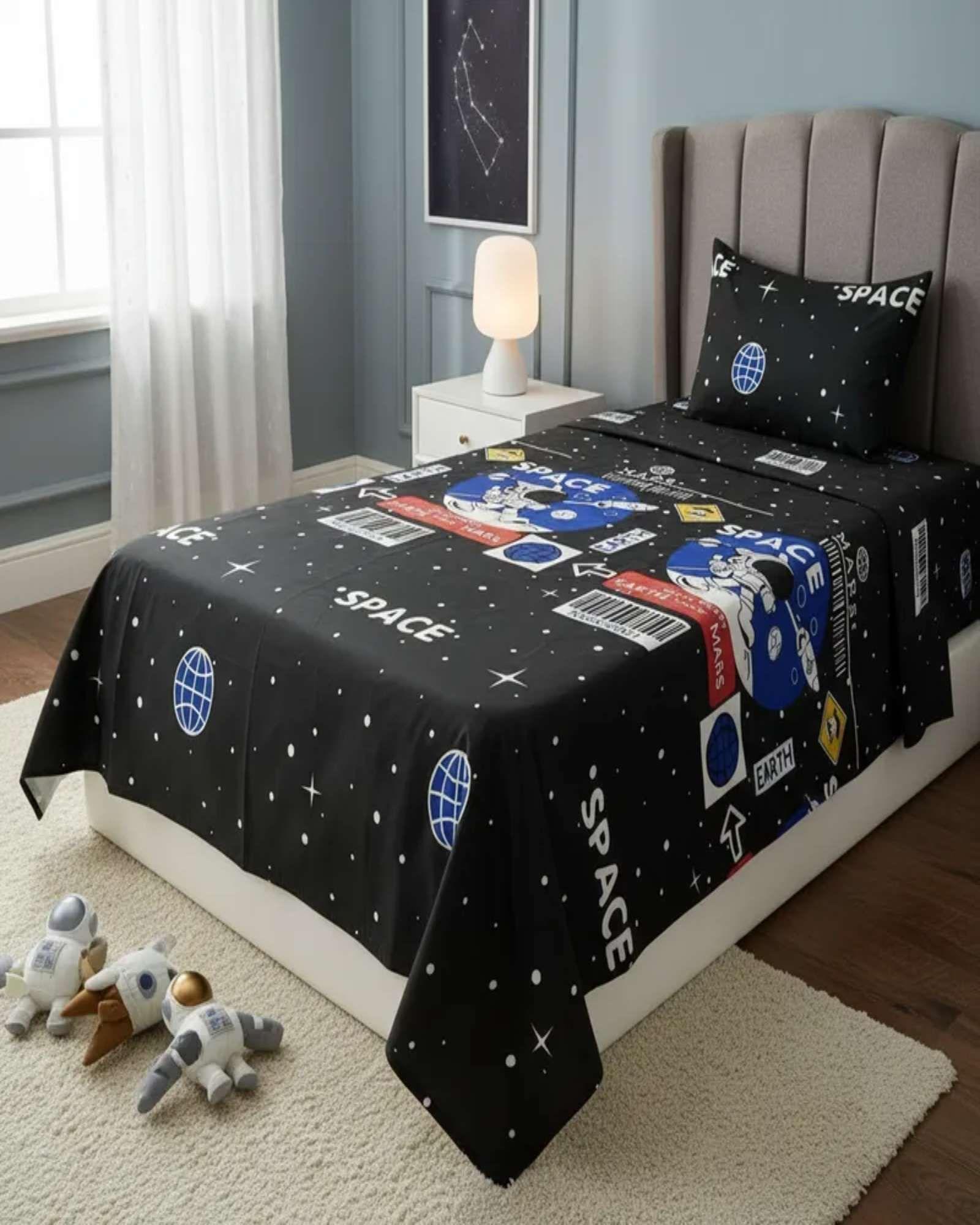 Juego de Sábanas niña niño infantil plaza y media diseño deAstronauta  Espacio -0