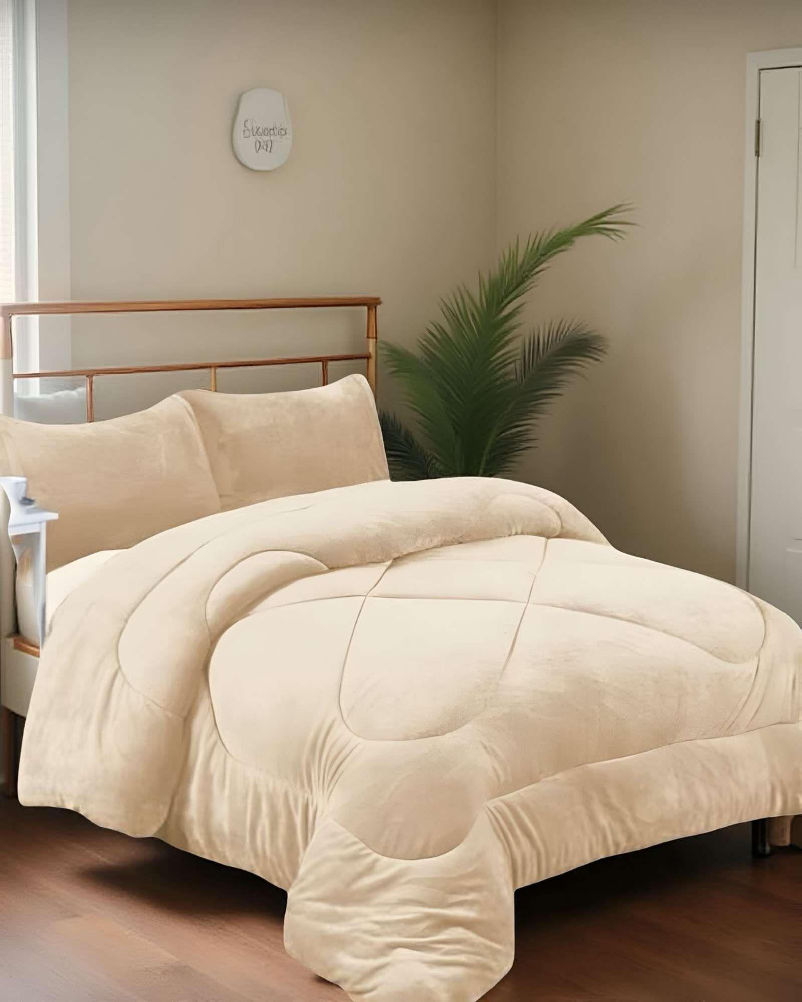 COBERTOR ELEGANTE DE INVIERNO UNICOLOR PLUSH CON CHIPORRO PLAZA Y MEDIA S53-2