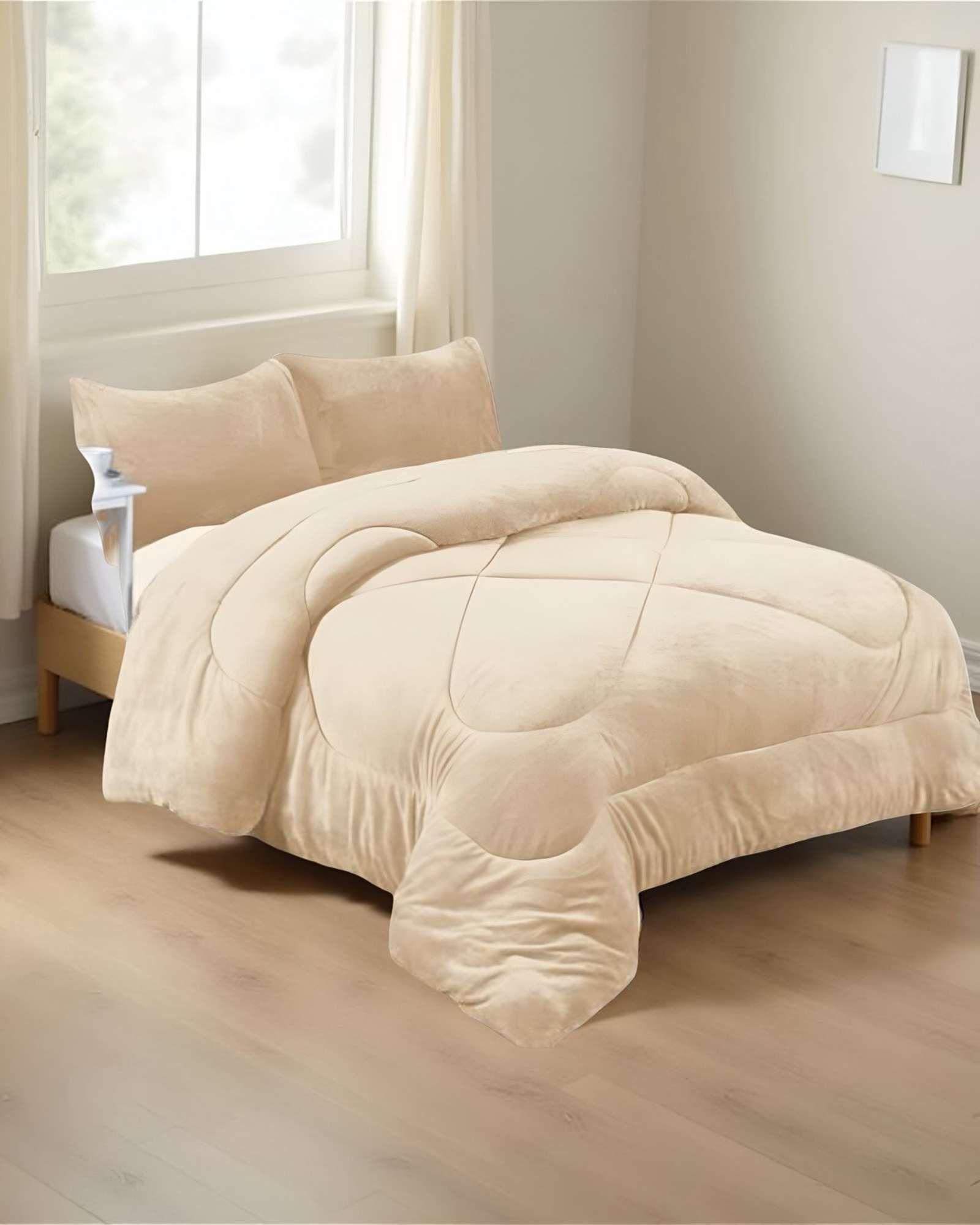 COBERTOR ELEGANTE DE INVIERNO UNICOLOR PLUSH CON CHIPORRO PLAZA Y MEDIA S53-3