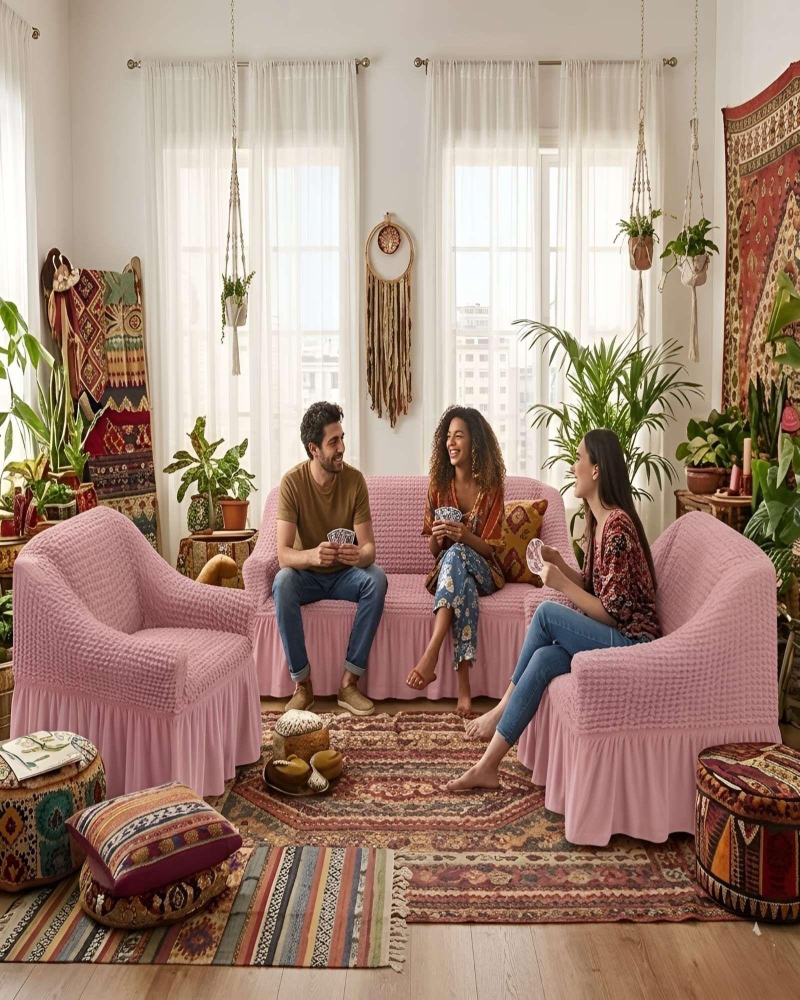 Juego Fundas Sillon Elastica 3+1+1 Nido Abeja Con Faldon A8-1