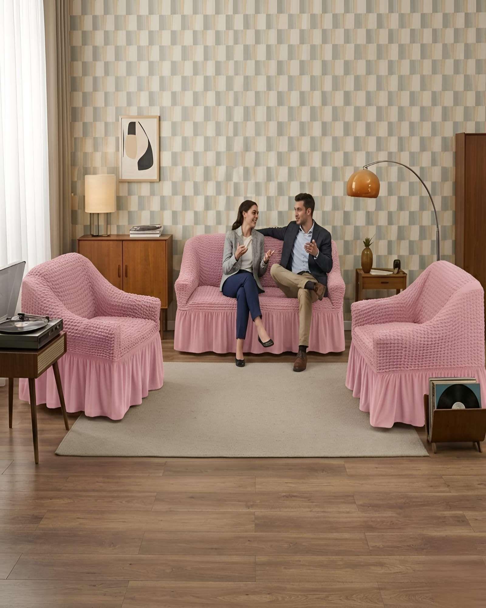 Juego Fundas Sillon Elastica 3+1+1 Nido Abeja Con Faldon A8-2