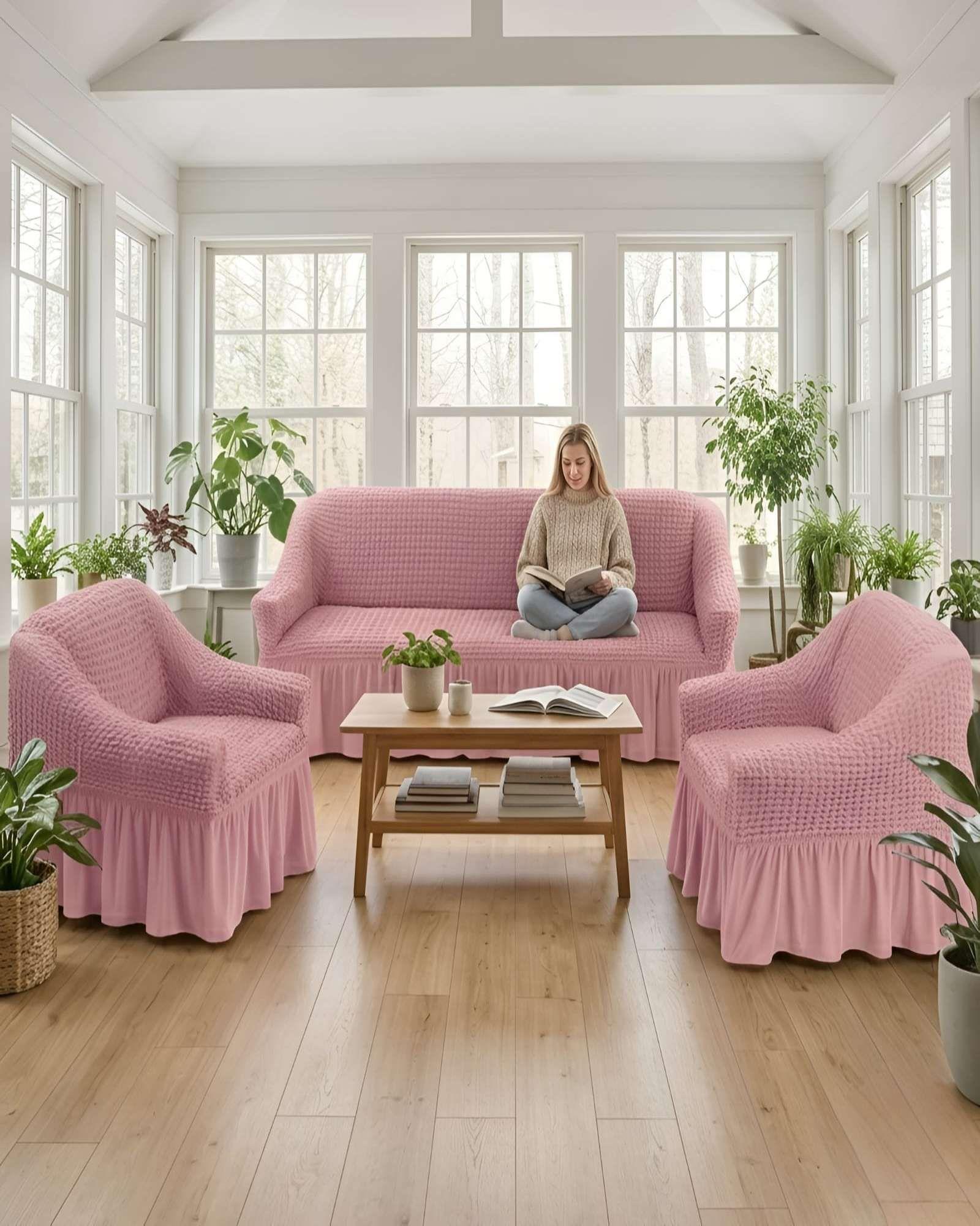 Juego Fundas Sillon Elastica 3+1+1 Nido Abeja Con Faldon A8-3