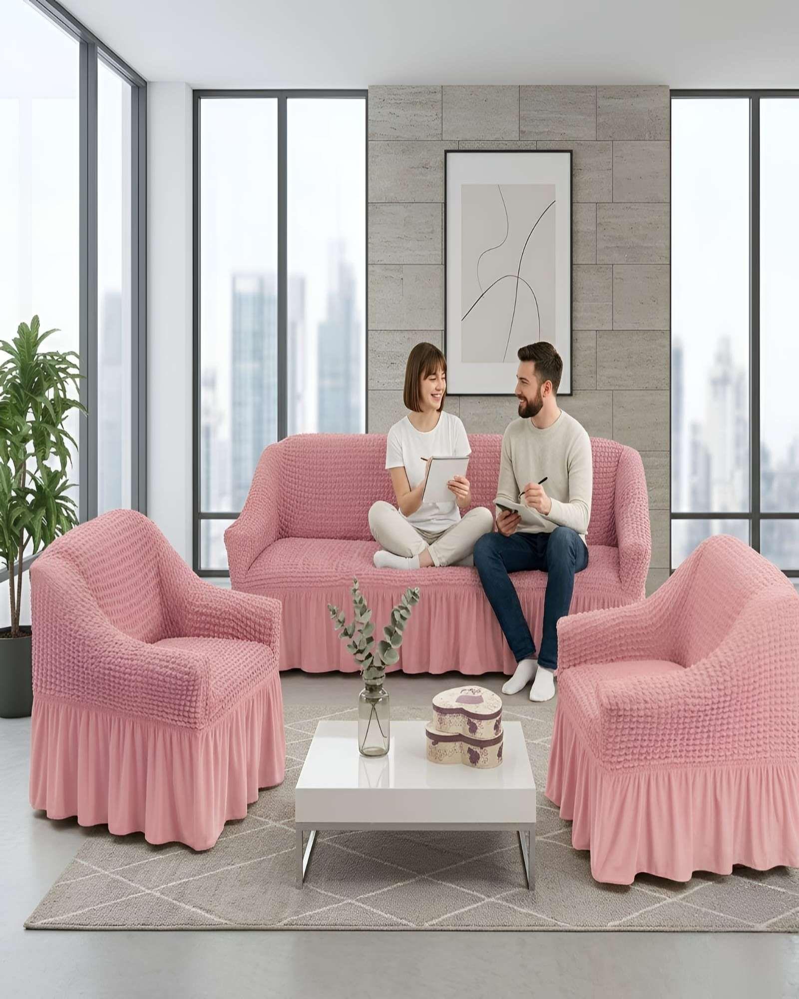 Juego Fundas Sillon Elastica 3+1+1 Nido Abeja Con Faldon A8-4