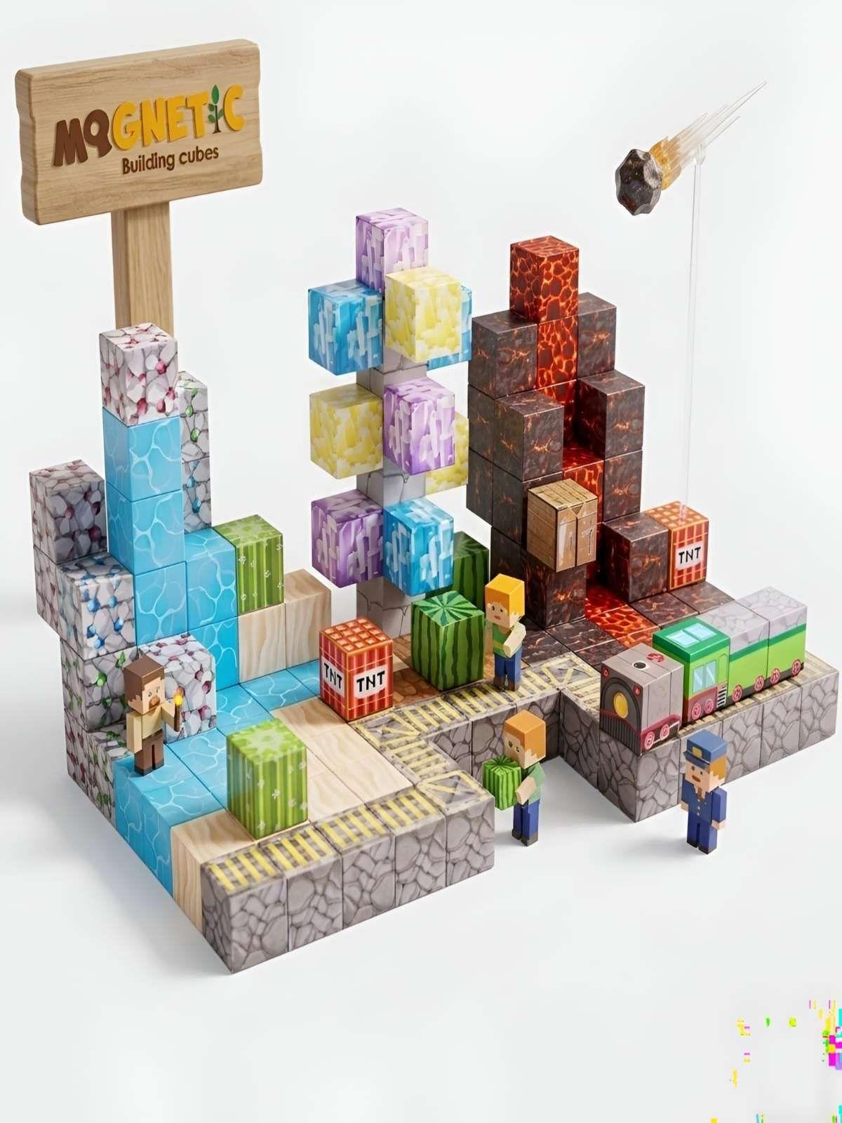 Cubos Magnéticos de Construcción 125 Piezas Tipo Minecraft-0