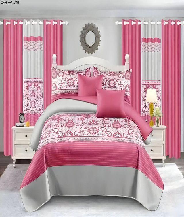 CUBRECAMA QUILT 7 PIEZAS CON CORTINA Y SABANAS 2 PLAZAS  T06-2