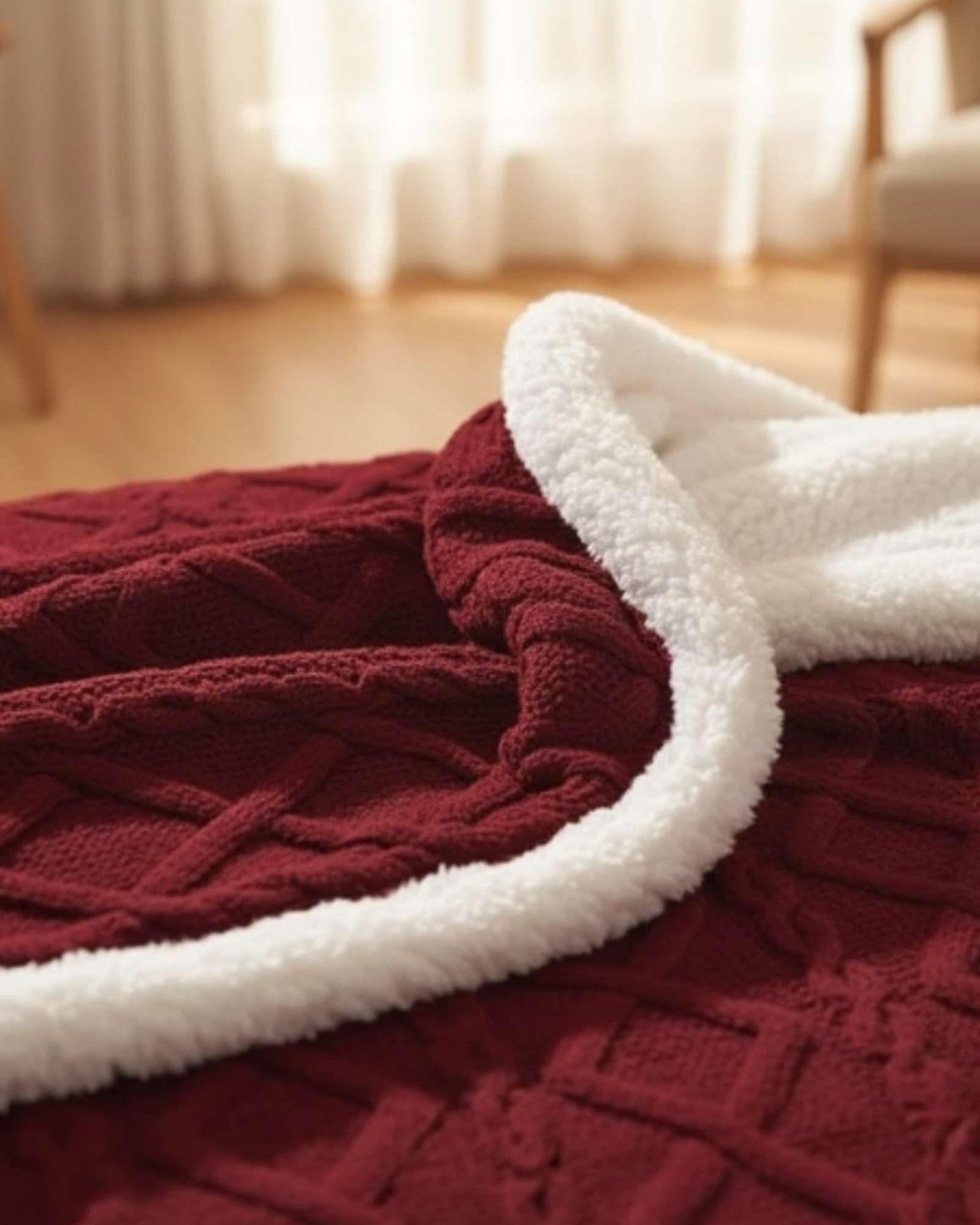 Frazada Manta Polar Sherpa Térmica Plaza y media Burdeo-3