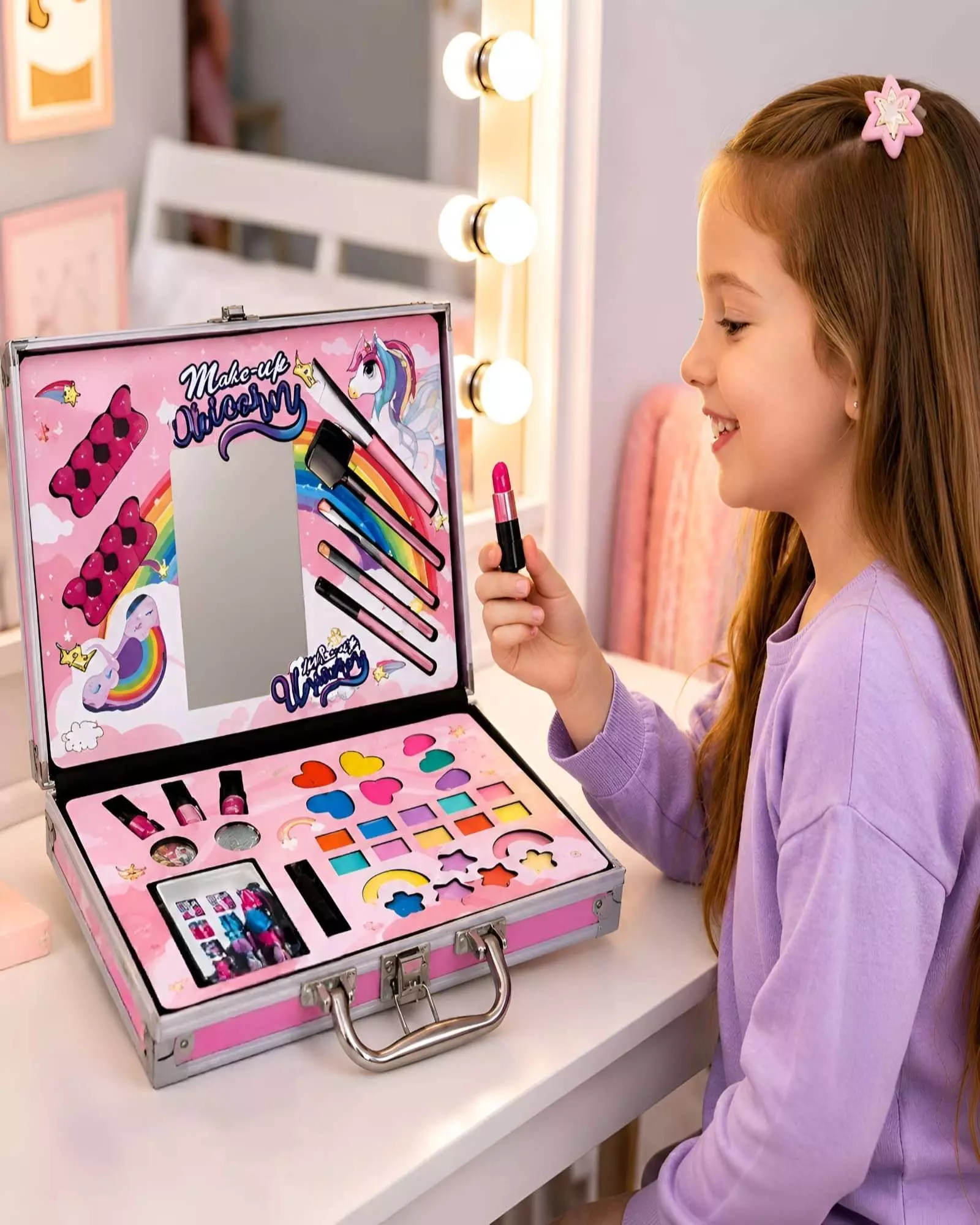 Maleta De Maquillaje Infantil Niñas Unicornio Set De 40 Piezas-4