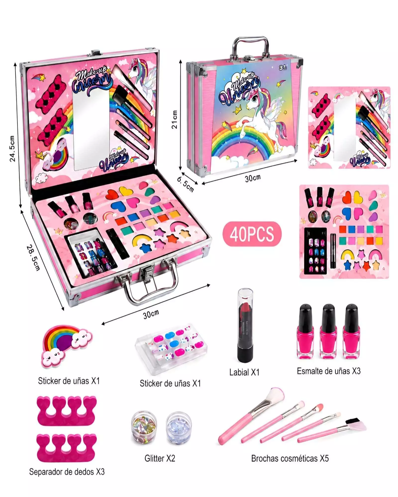 Maleta De Maquillaje Infantil Niñas Unicornio Set De 40 Piezas-5