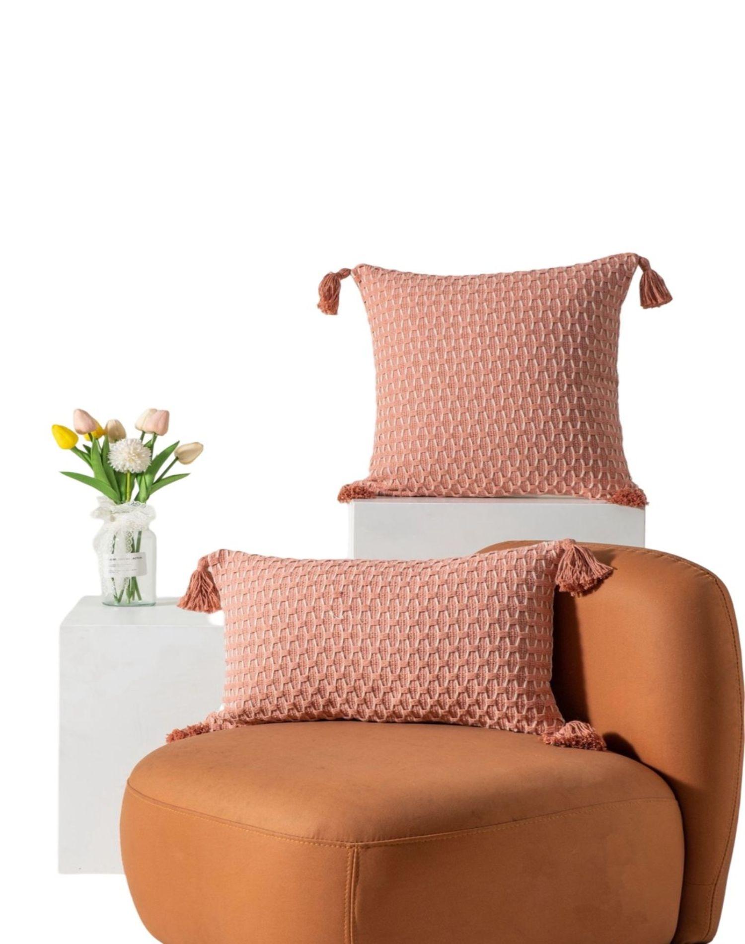 Set 4 Fundas de Cojín Estilo Croché-Rosa-1
