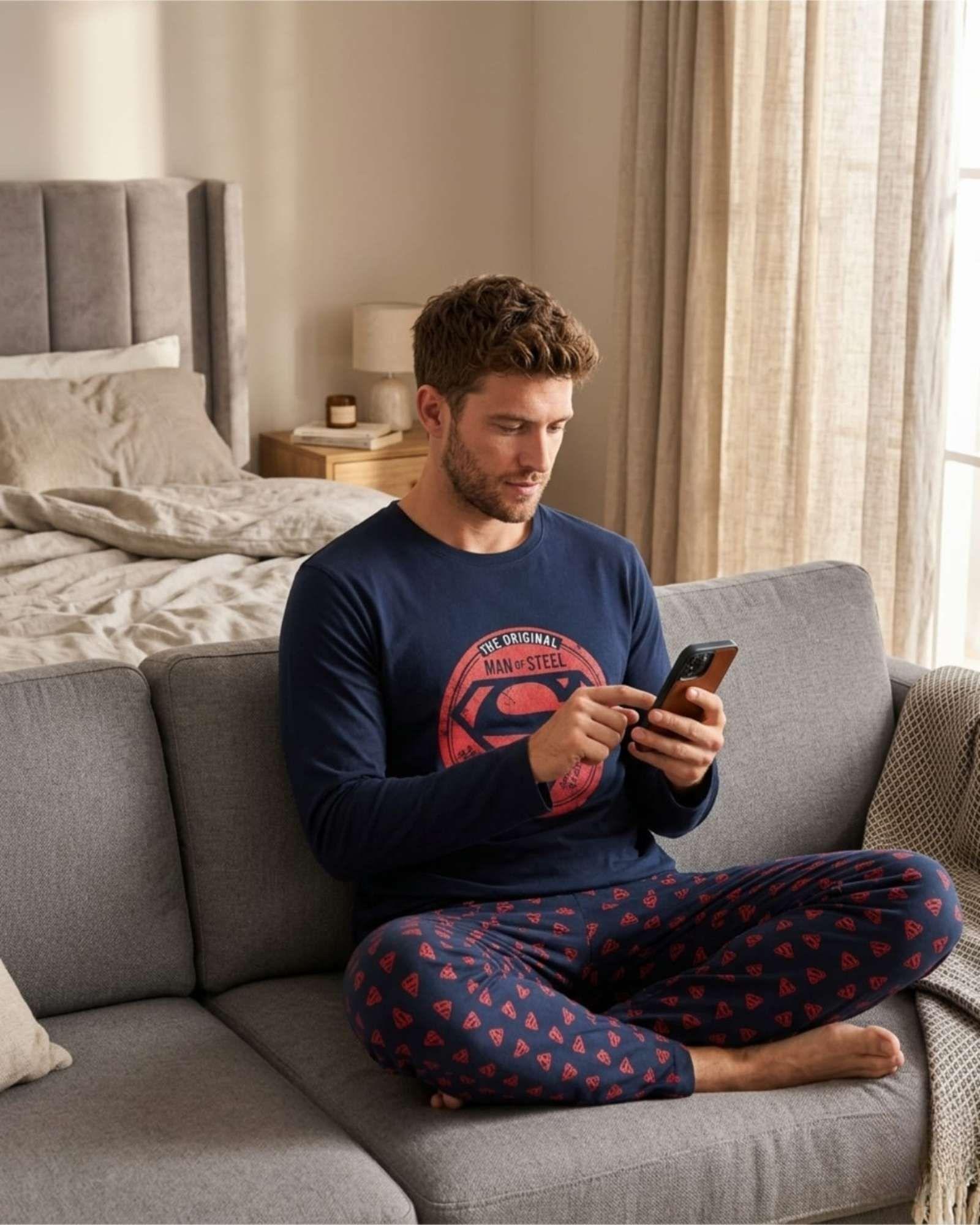 Pijama Hombre Superman Micropolar Térmico Invierno Talla M A1-2