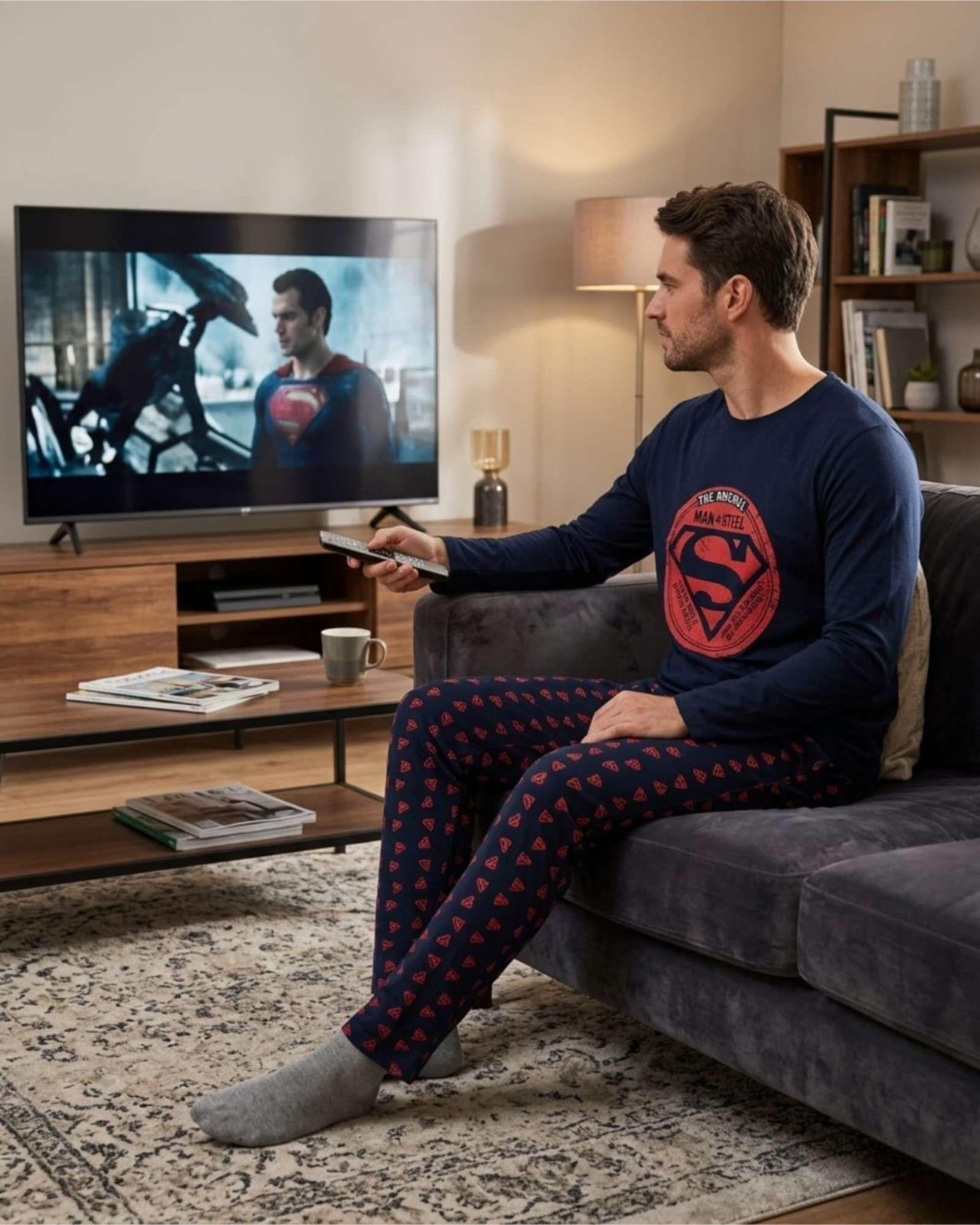 Pijama Hombre Superman Micropolar Térmico Invierno Talla M A1-3