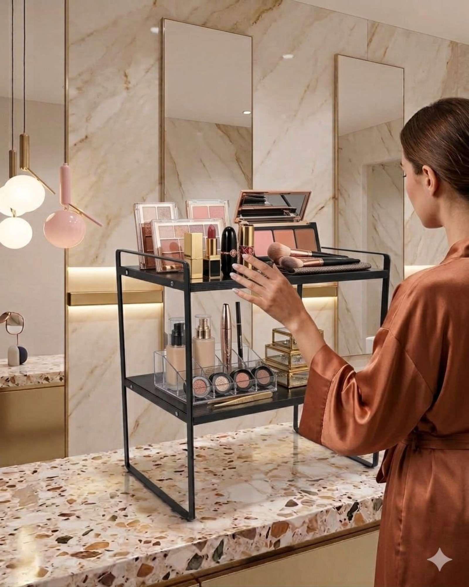 Estante Organizador 2 Niveles Fierro y Madera Para Baño y Cocina-2