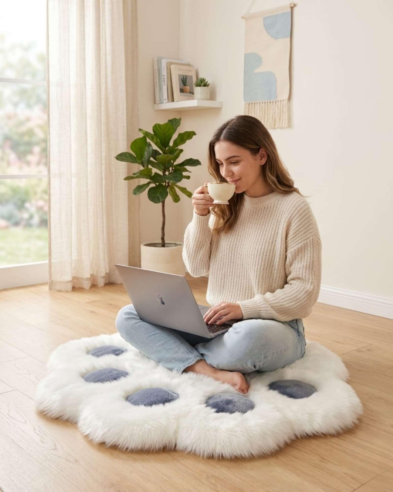 Alfombra Decorativa Forma Pata Gato color blanco Suave 70x80cm-3