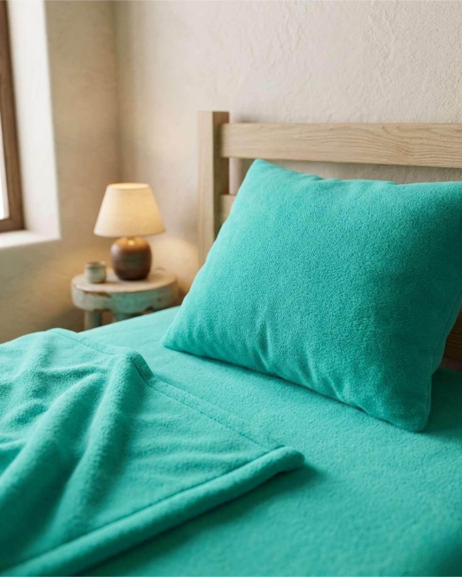 Sábanas Térmicas de polar Esponjosa 1.5 Plazas Tacto Suave  verde claro-3