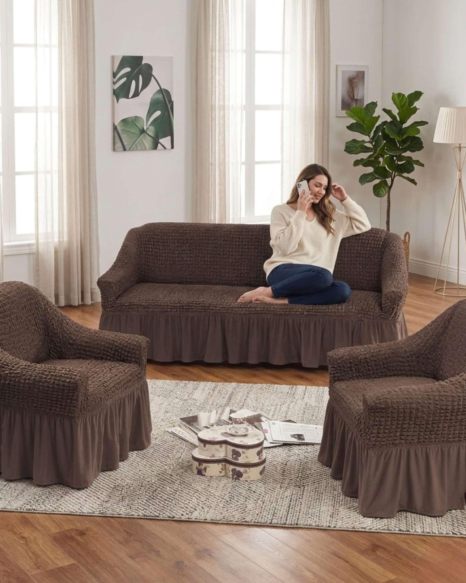 Juego de Fundas Cubre Sillon Turcas 3-1-1 con Textura de Burbuja m10-4