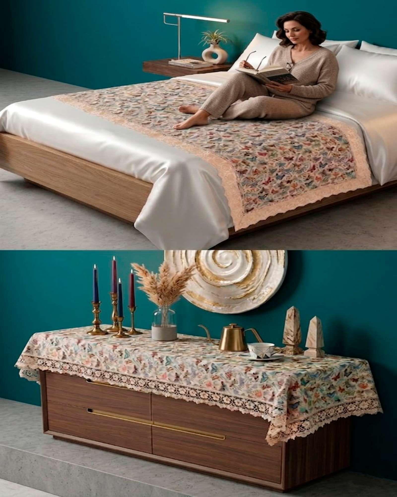 Piecera de Cama Estilo Bohemio con Encaje - Multiuso 80x200 cm m1-2