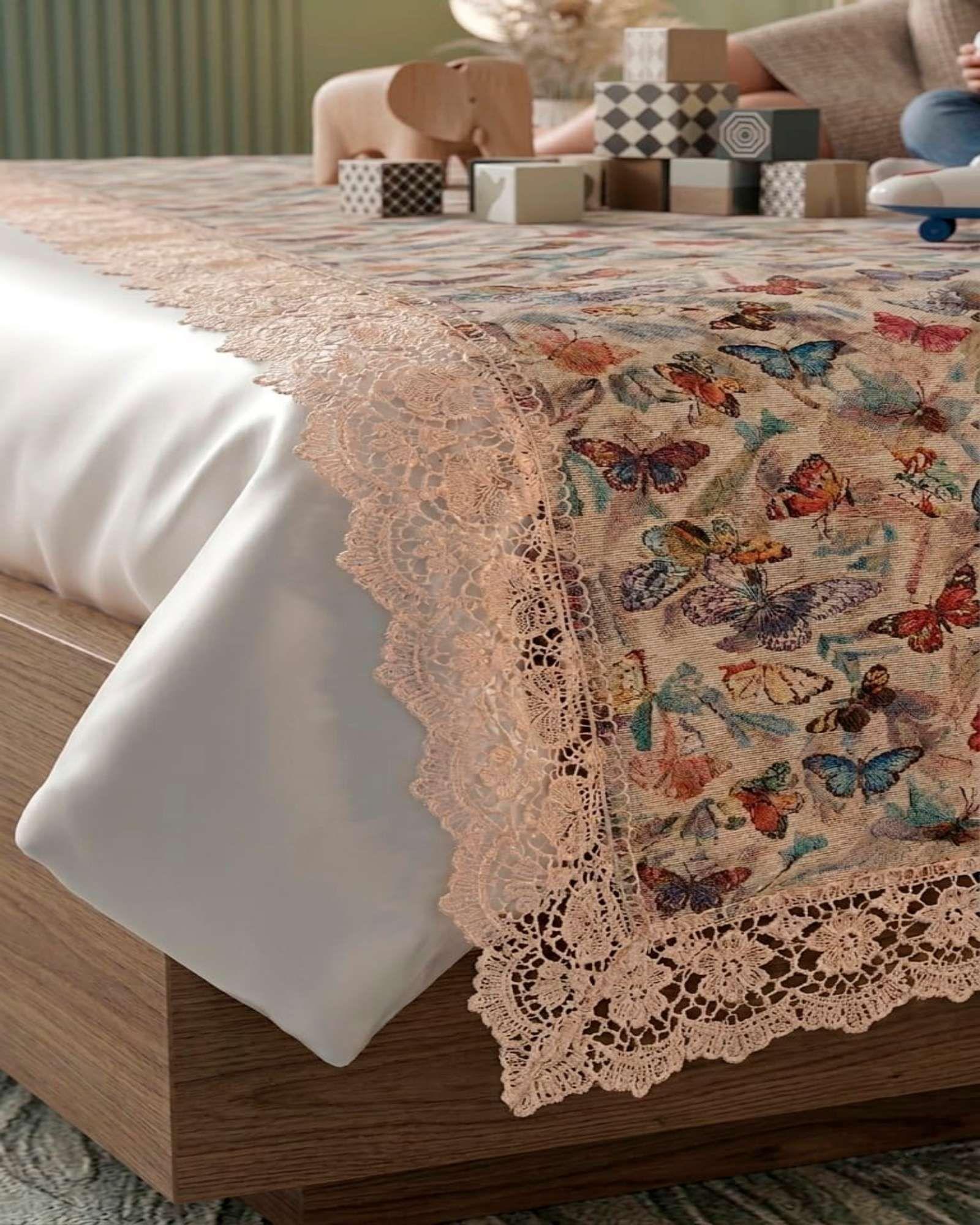 Piecera de Cama Estilo Bohemio con Encaje - Multiuso 80x200 cm m1-3