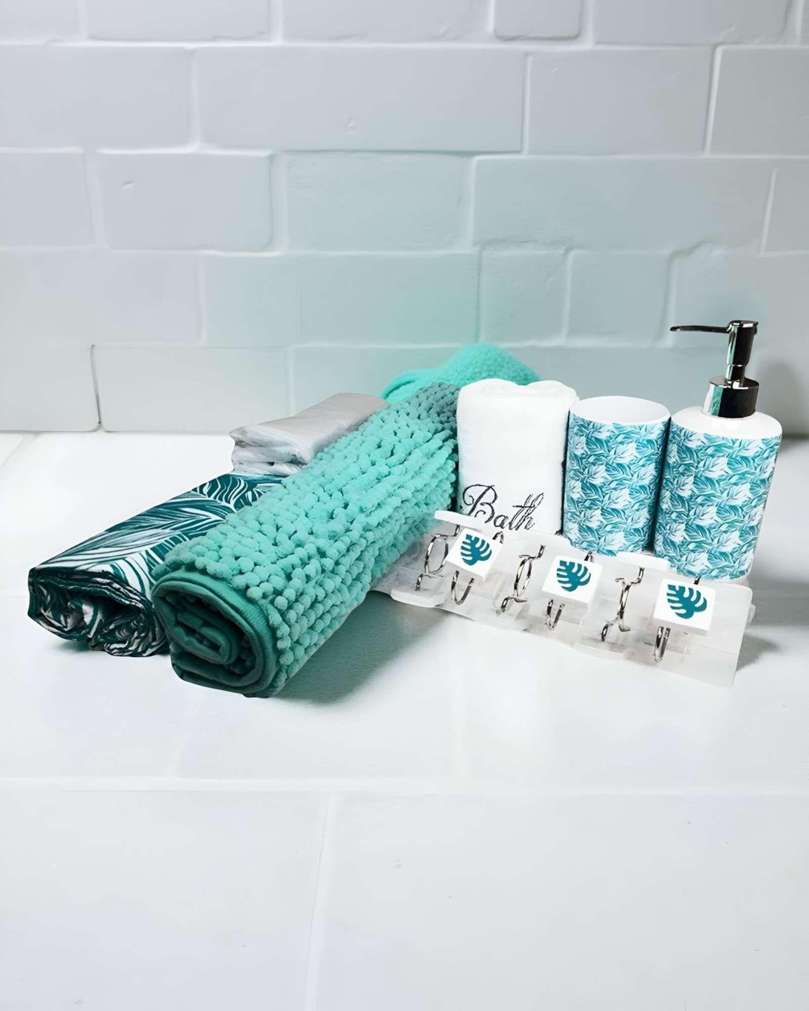 Juego Set de Baño 18 Piezas Cortina, Alfombra, Toalla y Jaboneras Doral A11-2