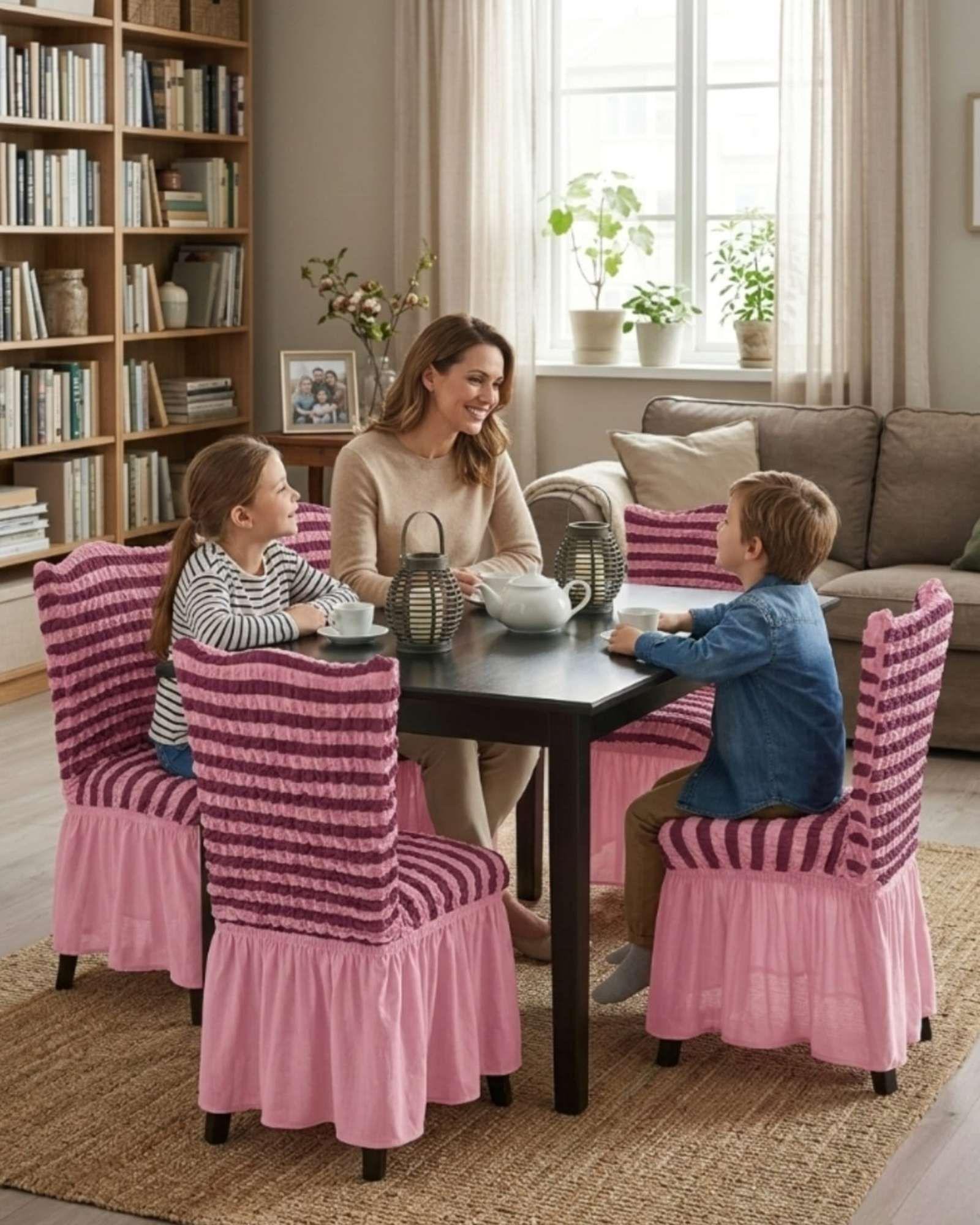 JUEGO DE 6 FUNDAS PARA SILLAS DISEÑO TURKA DE LINEAS M6-3